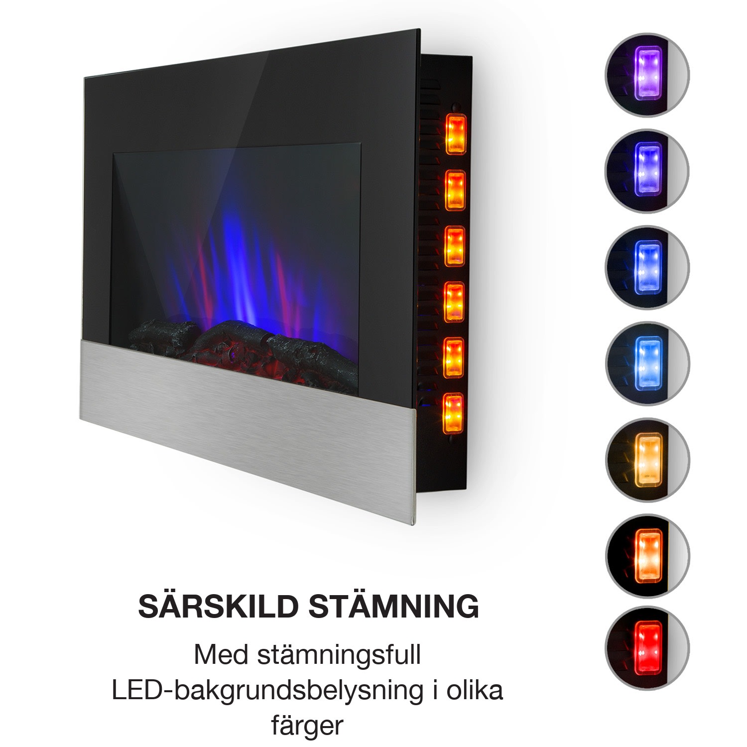 Basel Baseline elektrisk öppen spis 2000 W, 2 värmelägen, 7 färger, glas 