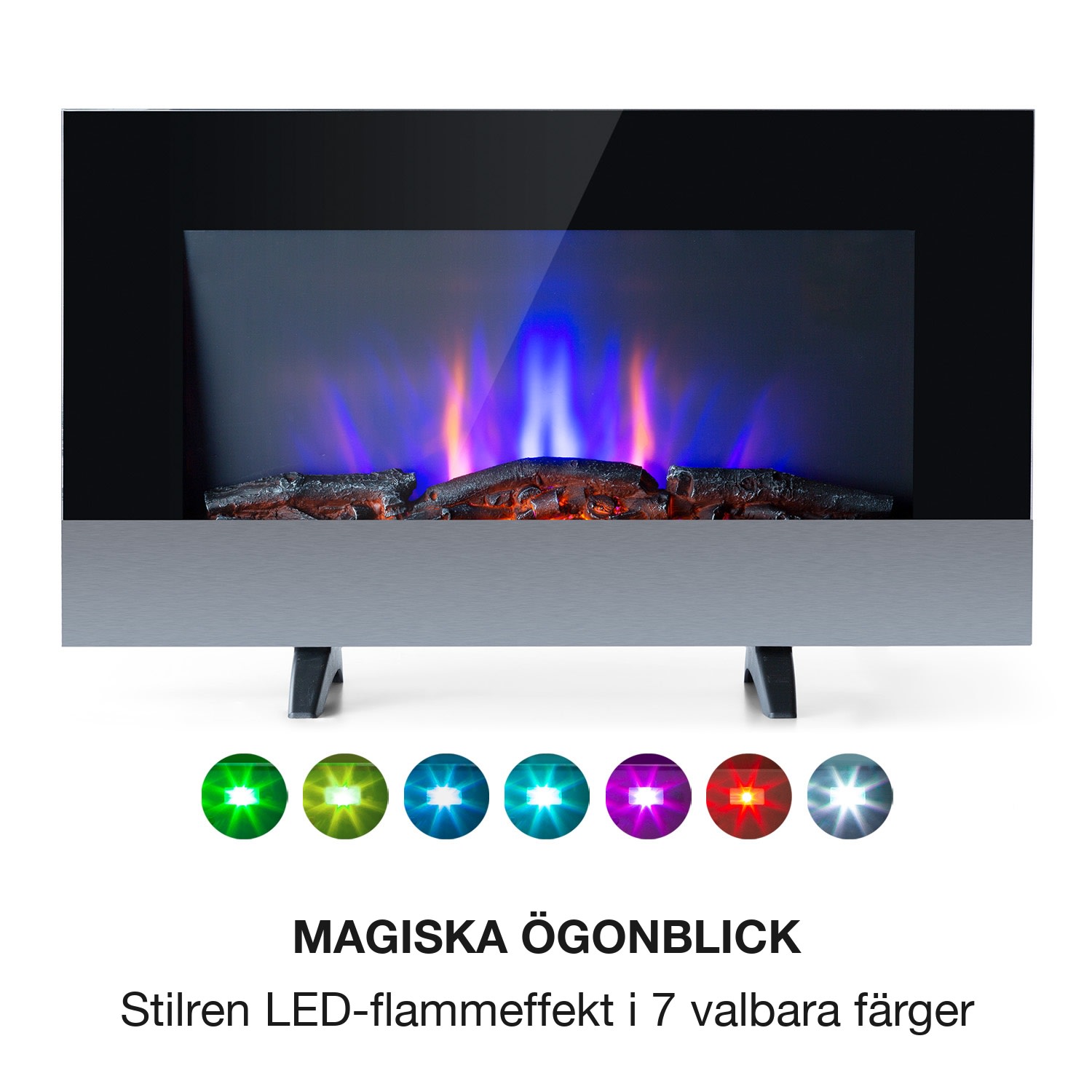 Basel Baseline elektrisk öppen spis 2000 W, 2 värmelägen, 7 färger, glas 