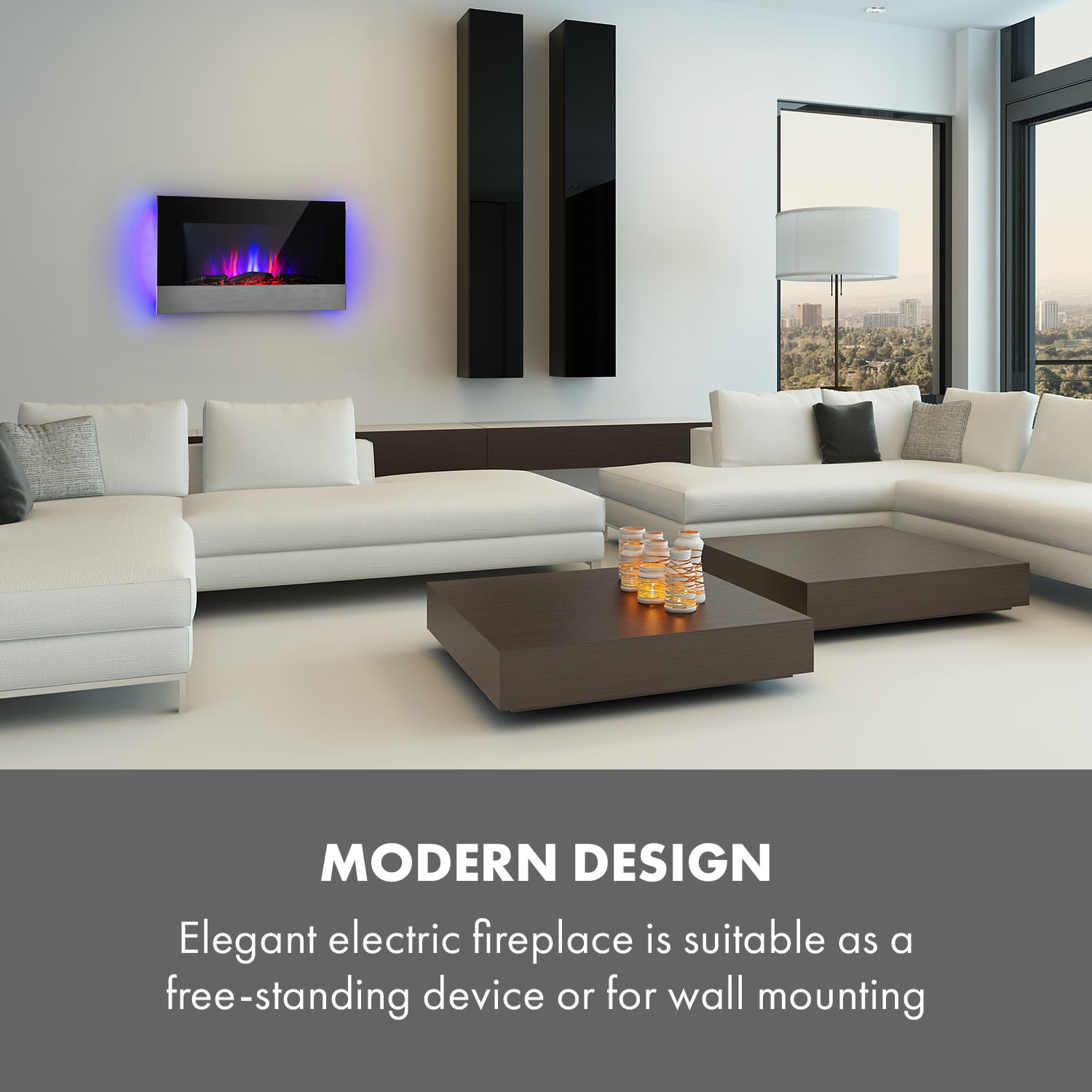 Basel Baseline elektrische Haard 2000 watt 2 warmtestanden 7 kleuren glas 