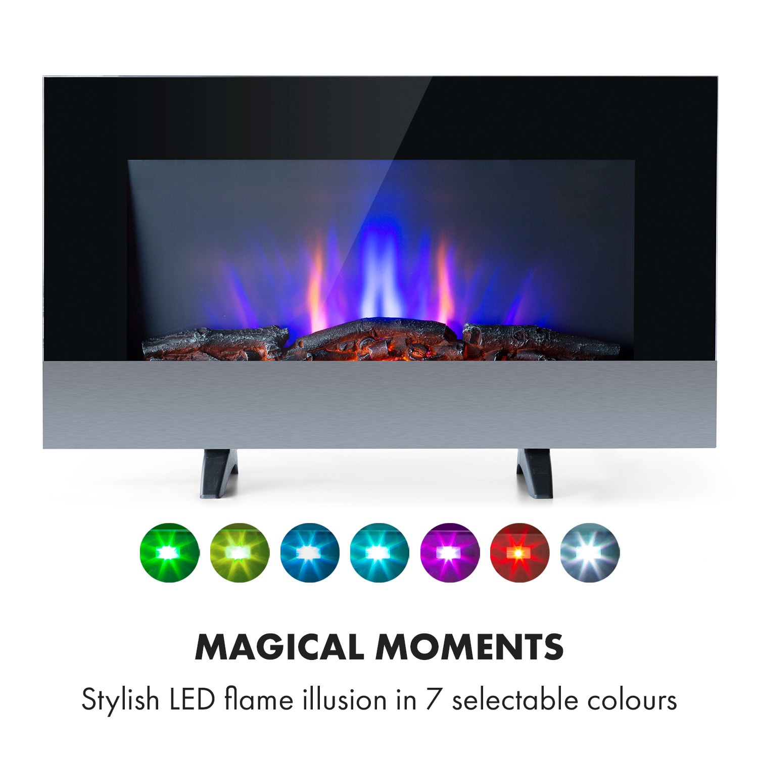 Basel Baseline electric fireplace 2000 watts 2 heating levels 7 colours glass 
