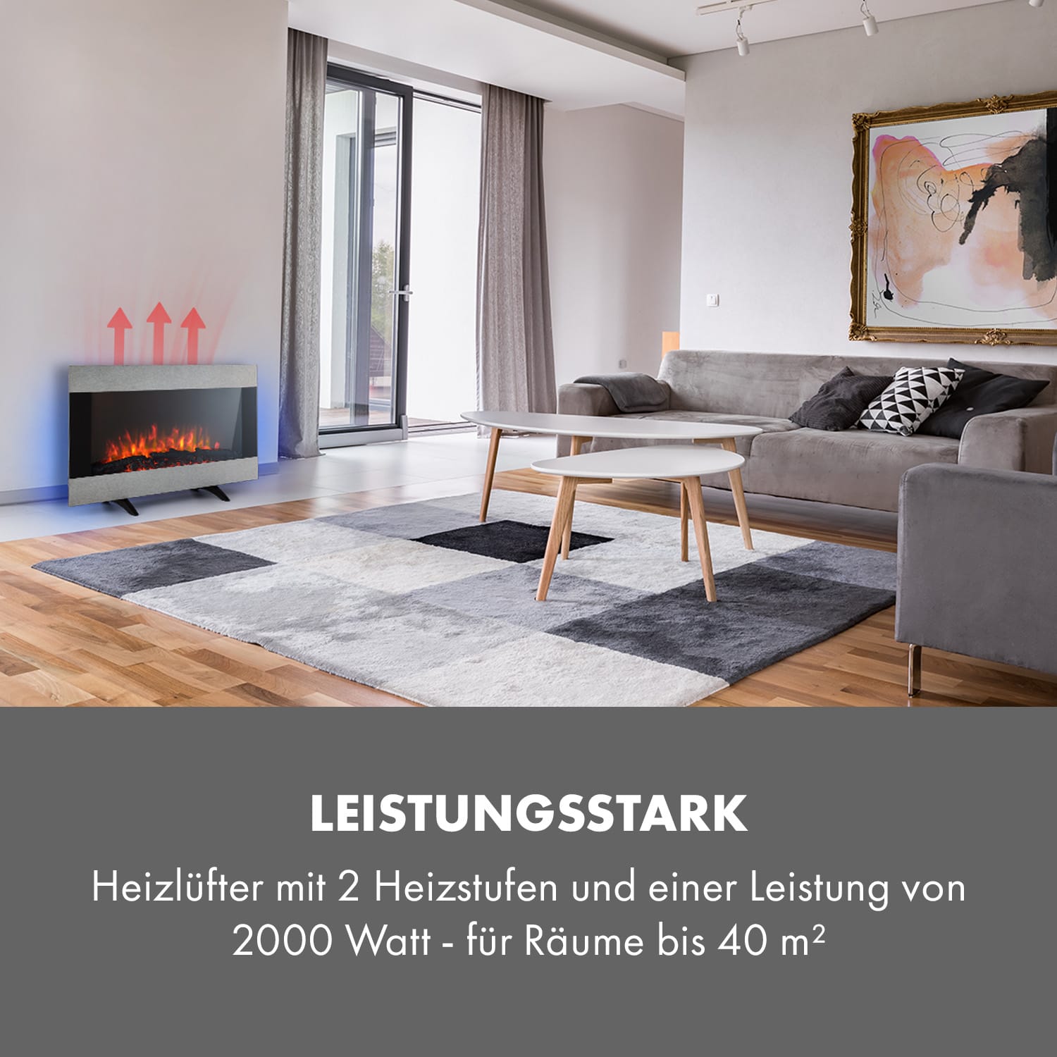 Basel Illumine Elektrokamin Flammenillusion 2000 W 2 Stufen dimmbar 