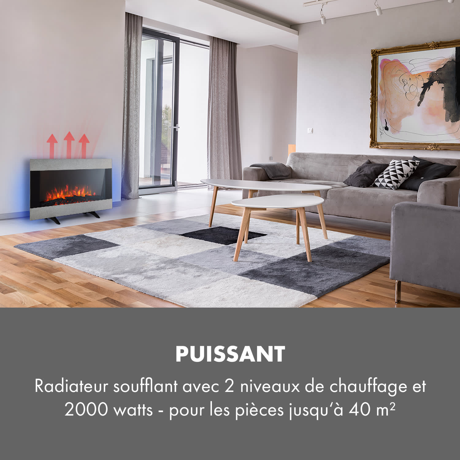 Basel Illumine elektrische haard led-vlammenillusie 2000 watt 2 warmtestanden dimbaar 