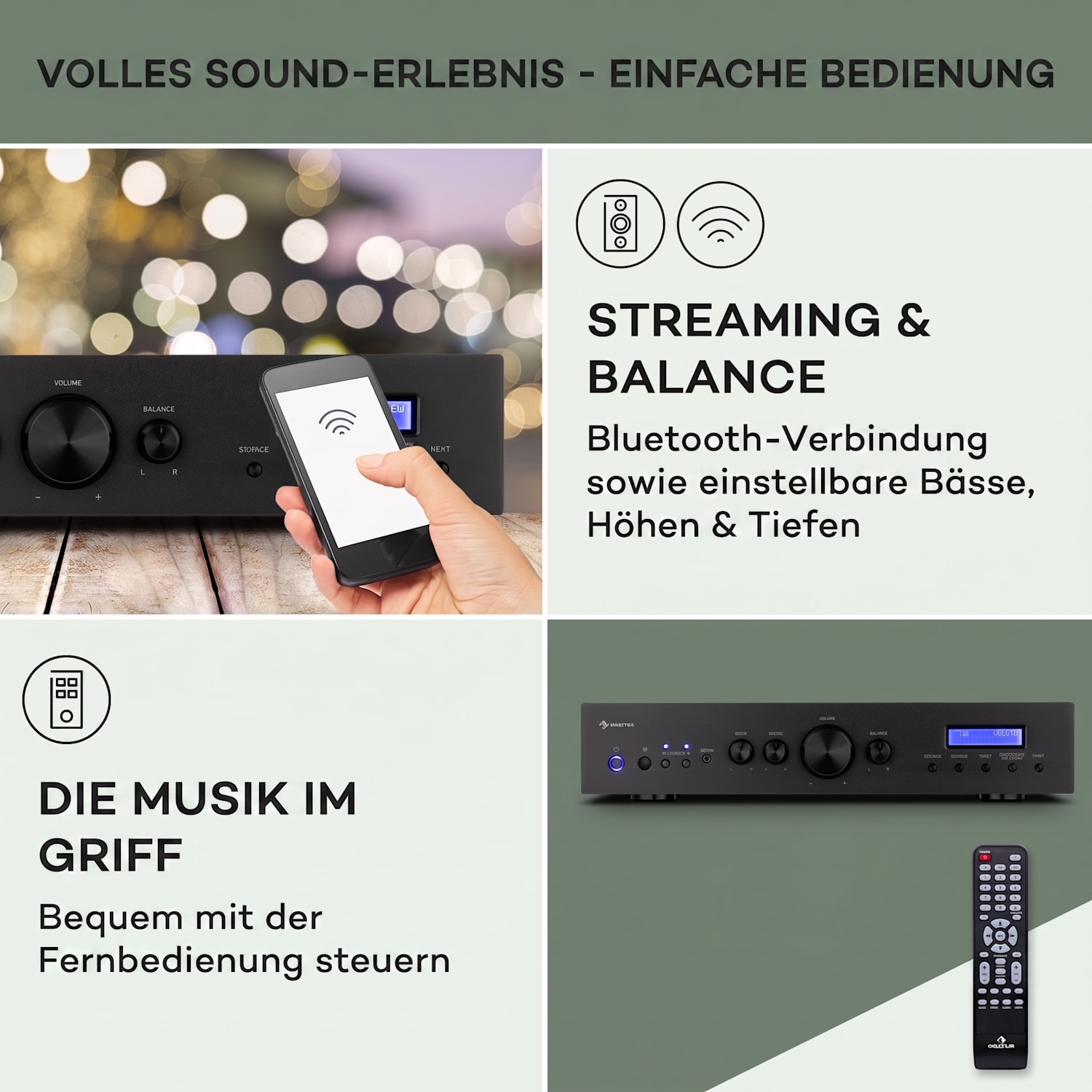 AMP-CD608 DAB HiFi-Stereo-Verstärker 4x100W RMS DAB+ BT Opt.-In Schwarz