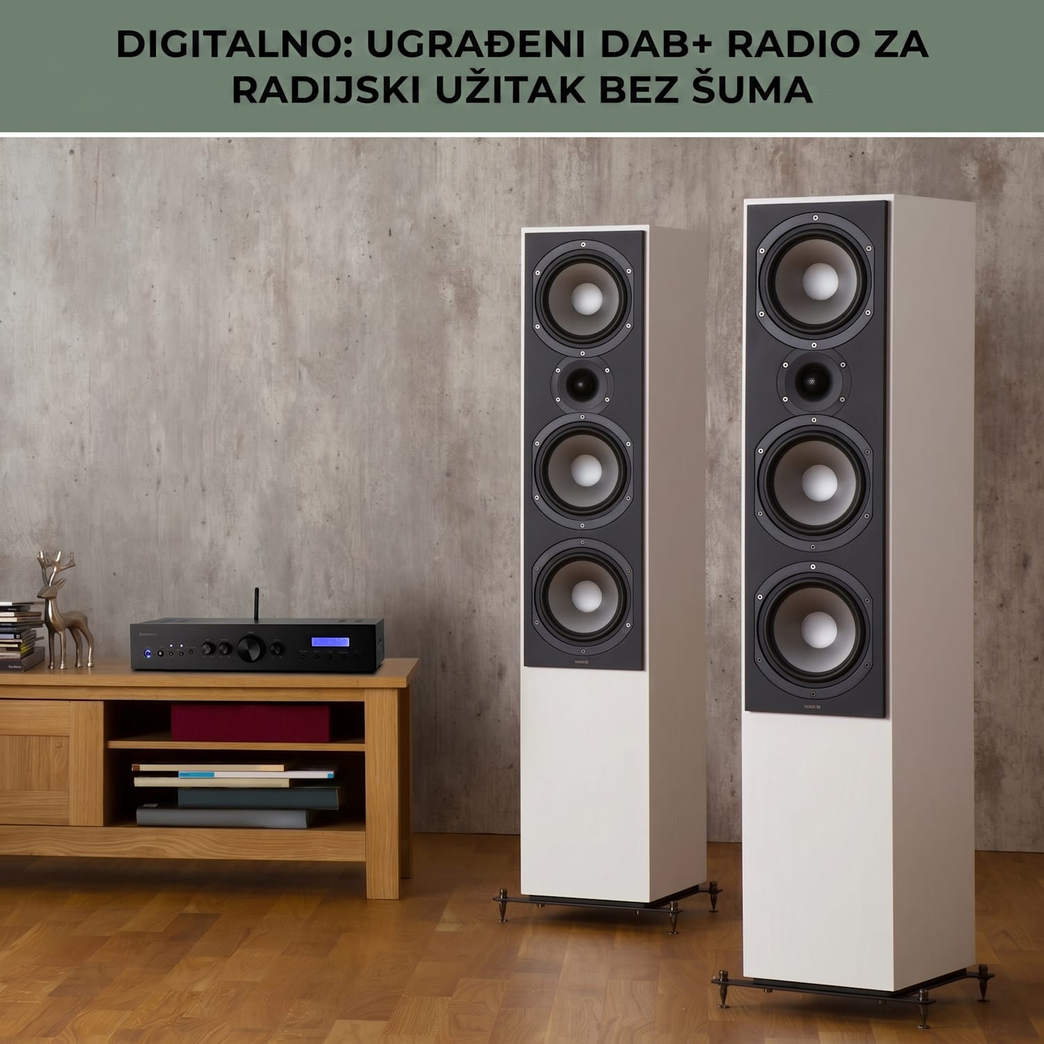 AMP-CD608 DAB, HiFi stereo pojačalo, 4 x 100 W, RMS, DAB + BT, optički ulaz, daljinski upravljač Crna