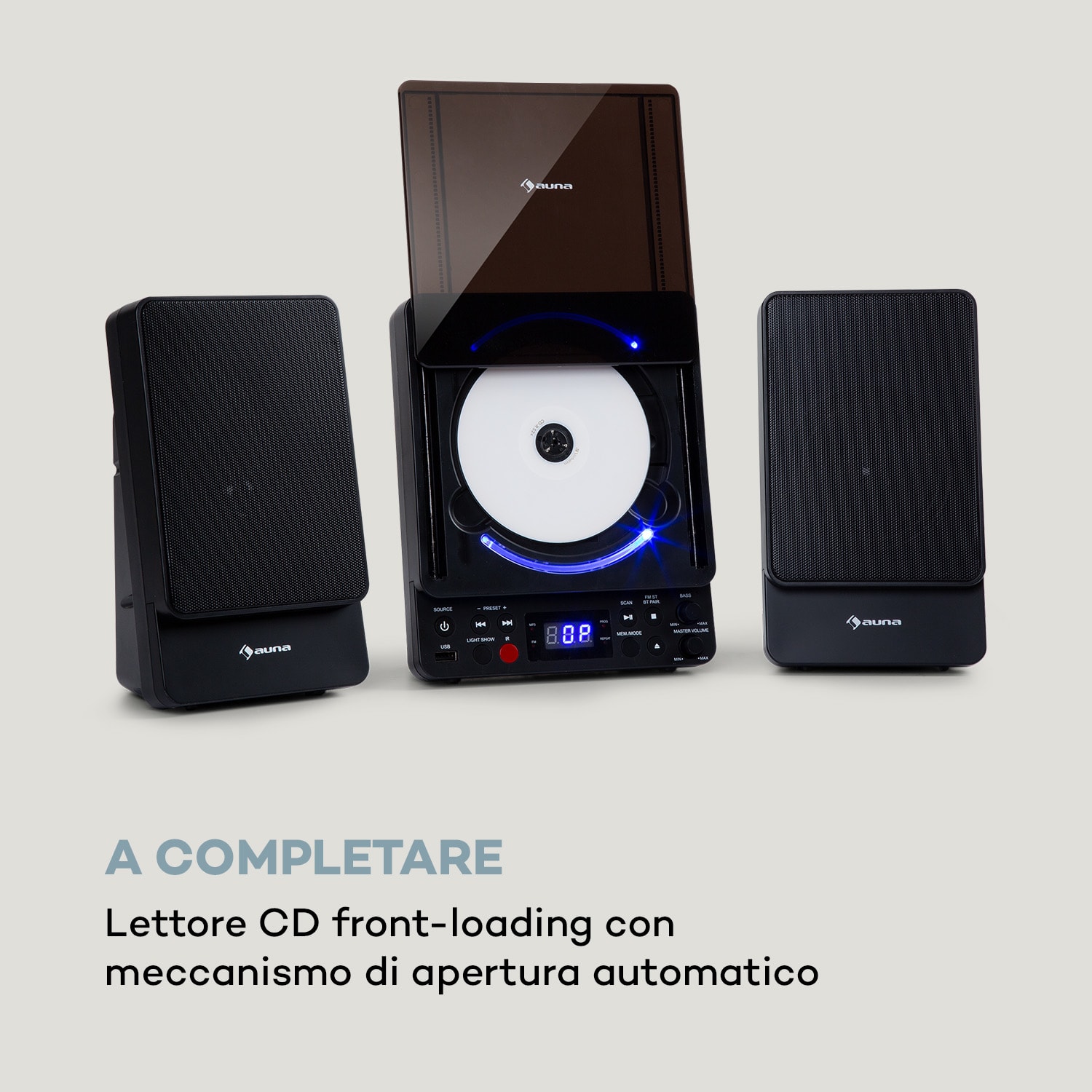 Microstar Microsystem, impianto verticale, lettore CD, bluetooth, porta USB, telecomando