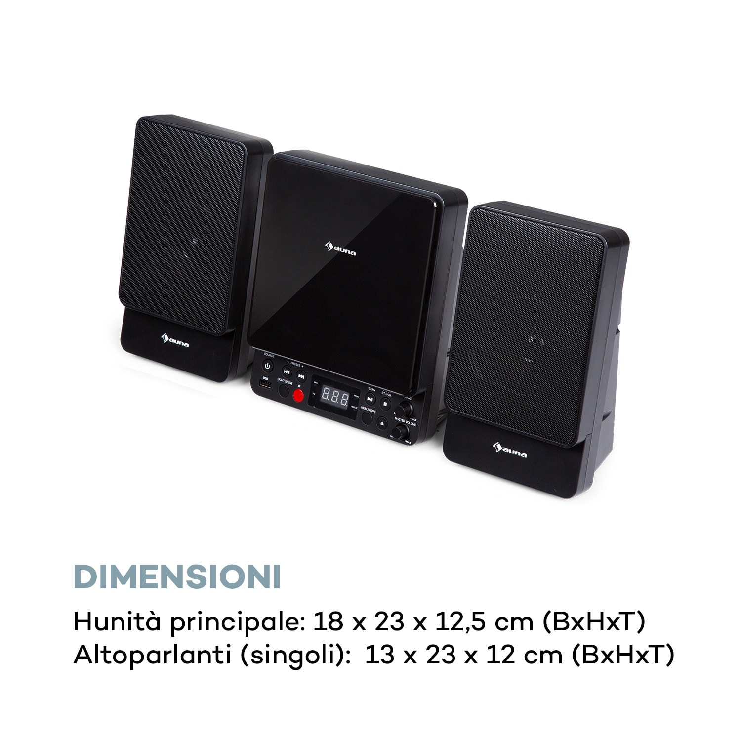 Microstar Microsystem, impianto verticale, lettore CD, bluetooth, porta USB, telecomando