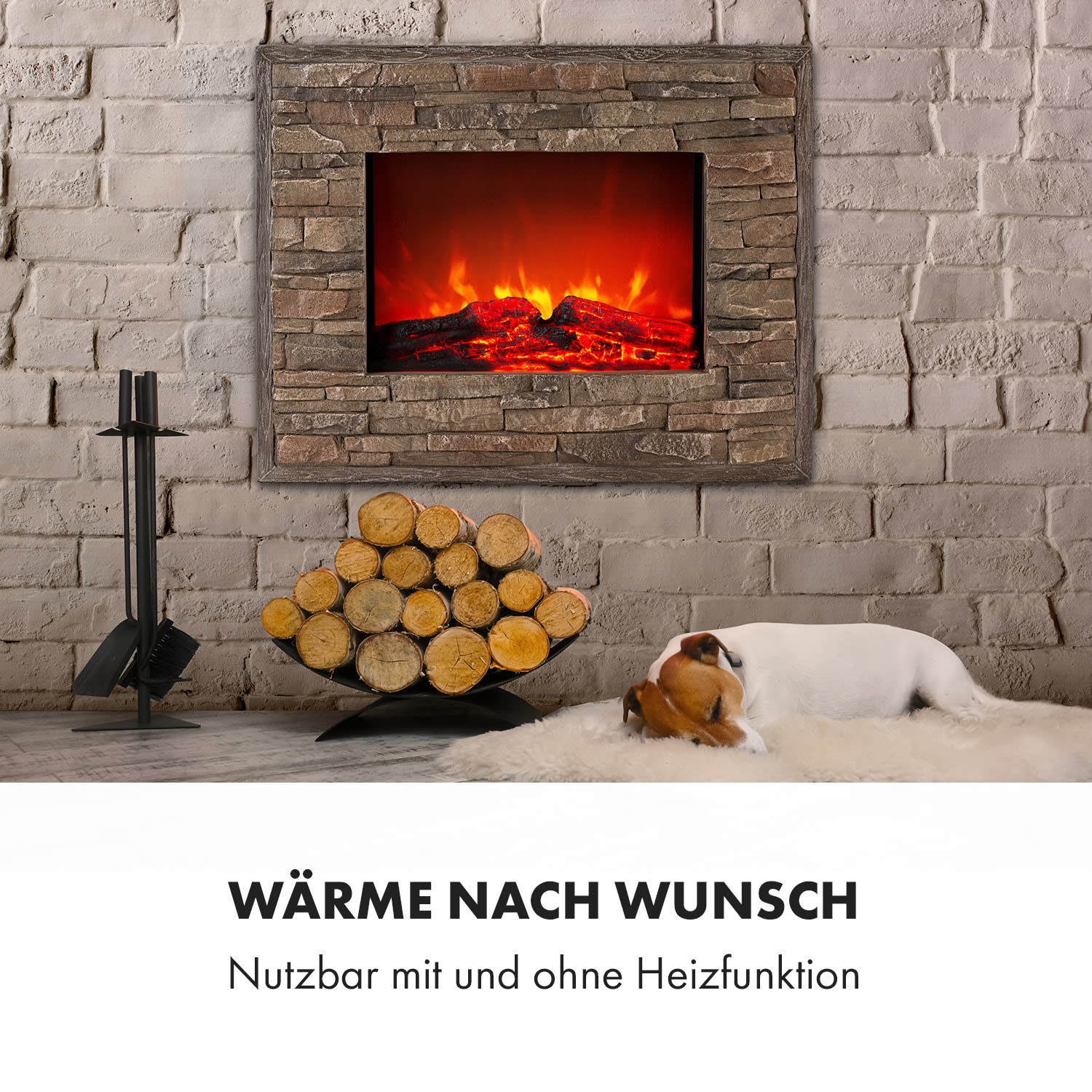 Alpbach - Camino elettrico, 1800 W, 2 livelli riscaldanti, 65 cm, effetto pietra Finish: quarry stone