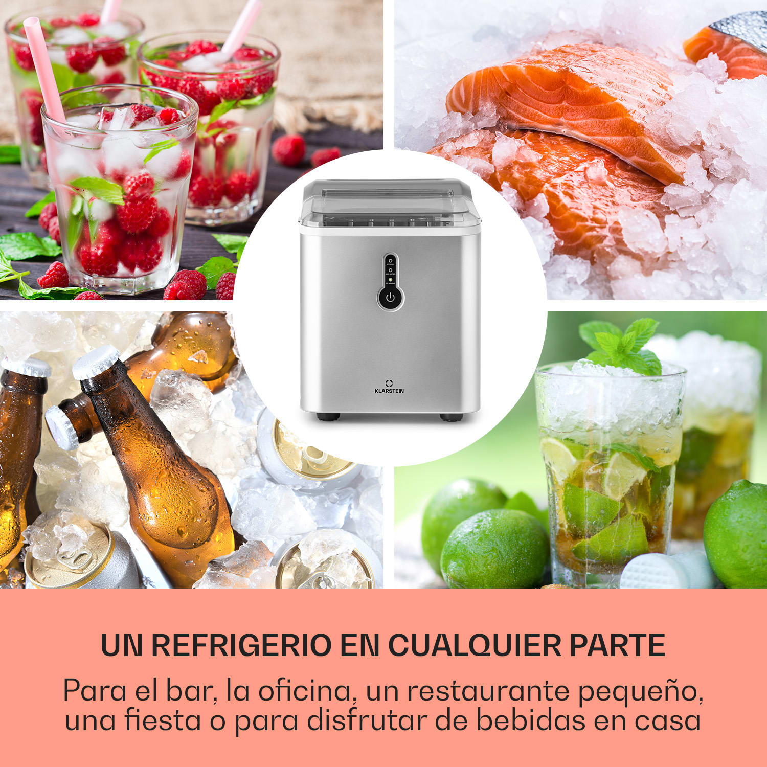 Chillout Máquina de cubitos de hielo tipo bullet 12kg/24h tanque de agua de 1,5 litros color plateado 