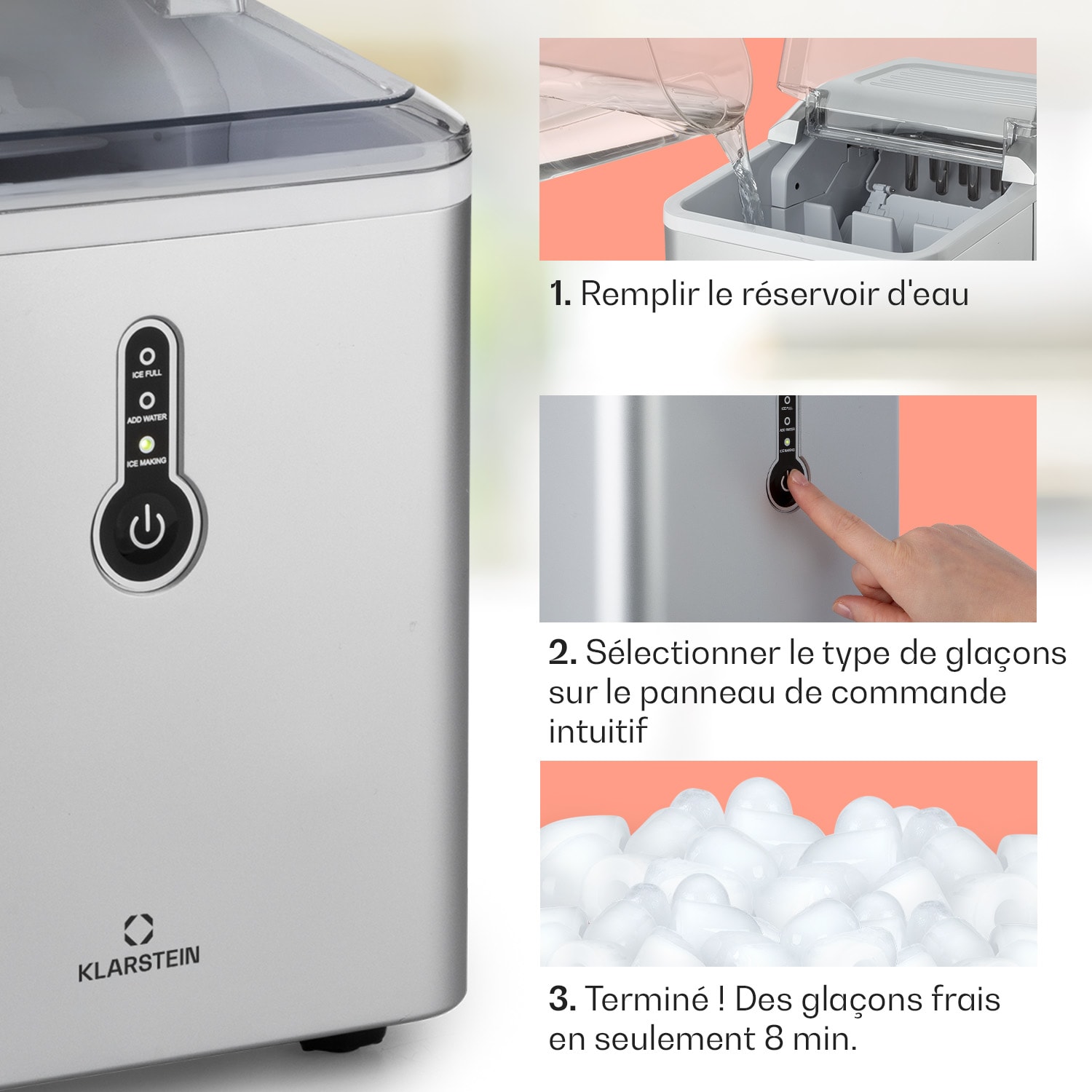 Chillout ijsblokjesmachine kogelijs 12kg/24h watertank: 1,5 L zilver Zilver