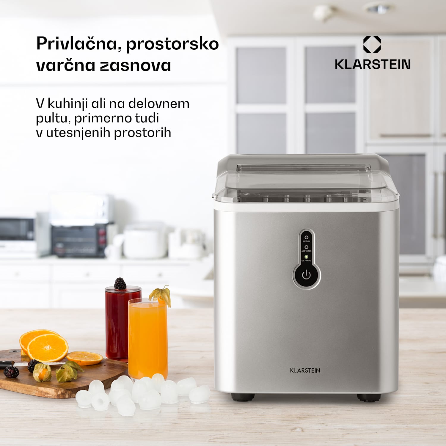 Chillout, aparat za izdelavo ledu, oble kocke ledu, 12 kg/24 h, posoda za vodo: 1,5 l, srebrn Srebrna