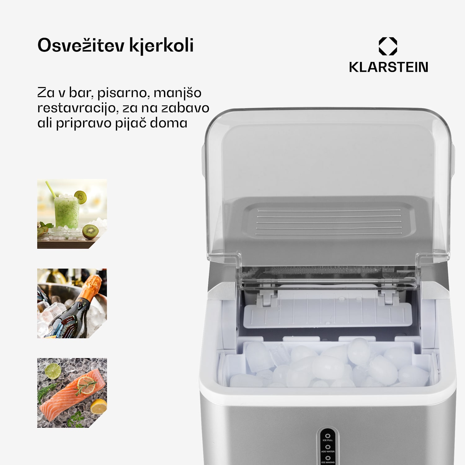 Chillout, aparat za izdelavo ledu, oble kocke ledu, 12 kg/24 h, posoda za vodo: 1,5 l, srebrn Srebrna