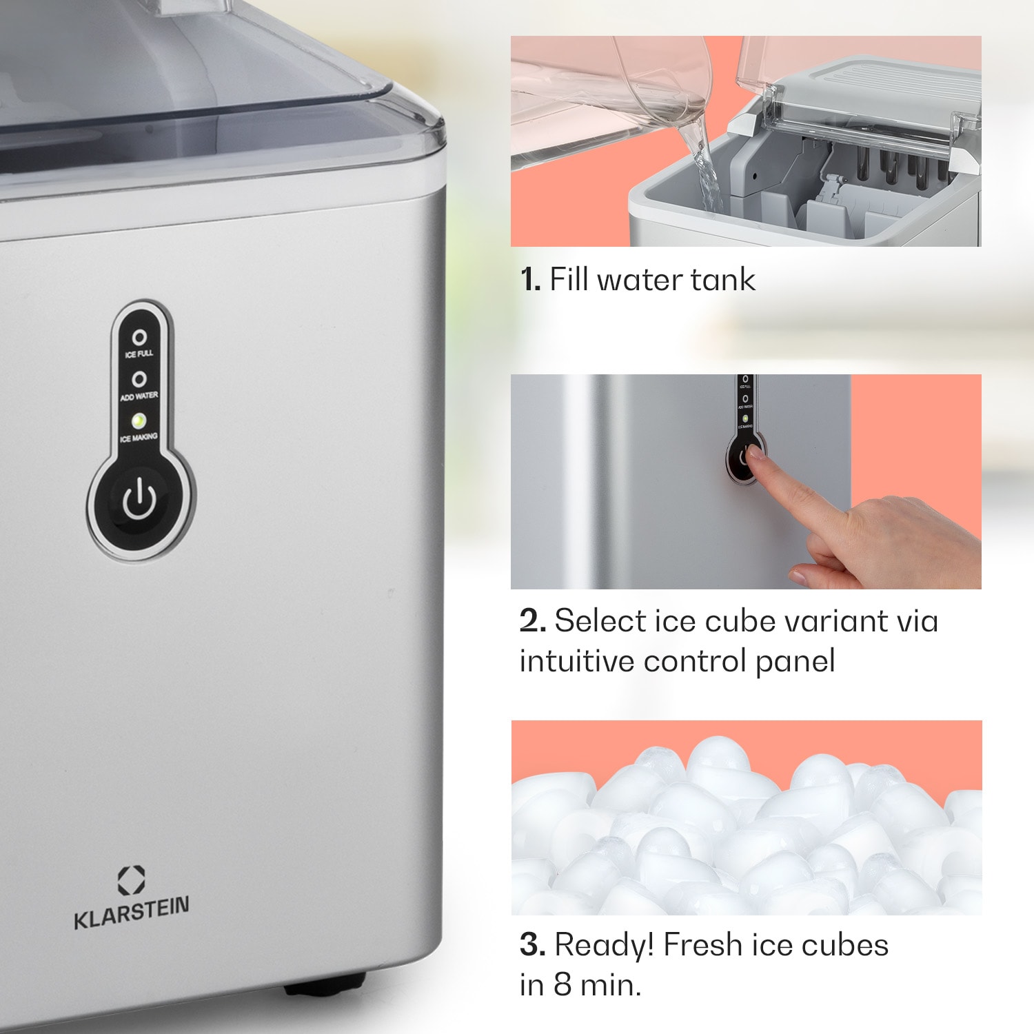 Chillout, ledomat, okrugli komadi leda, 12 kg / 24 sata, spremnik za vodu: 1,5 l, bijela Srebro