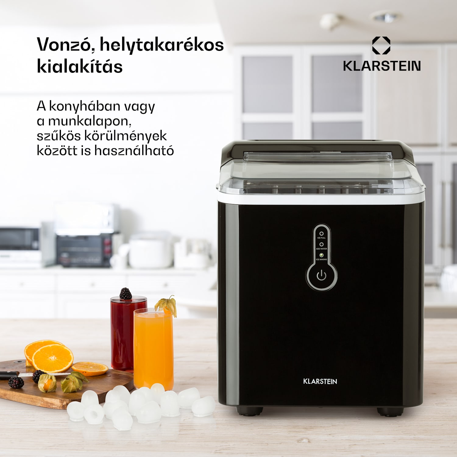 Chillout, jégkocka készítő, kerek jégdarabok, 12 kg/24 h, víztartály: 1,5 L, fekete Fekete