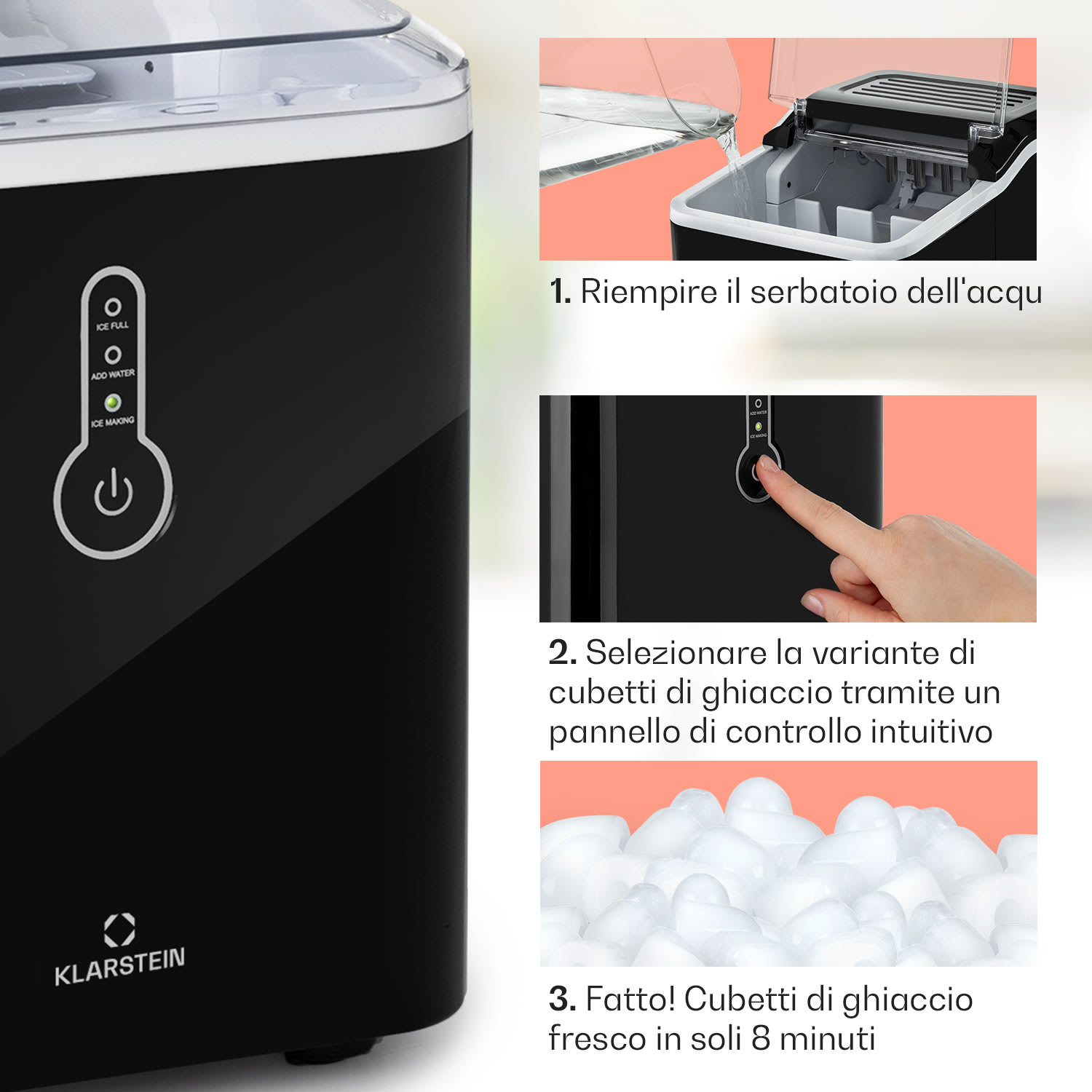 Chillout, Macchina del Ghiaccio, Cubetti a Pallottola, 12kg/24h, Serbatoio: 1,5 L, nero Nero