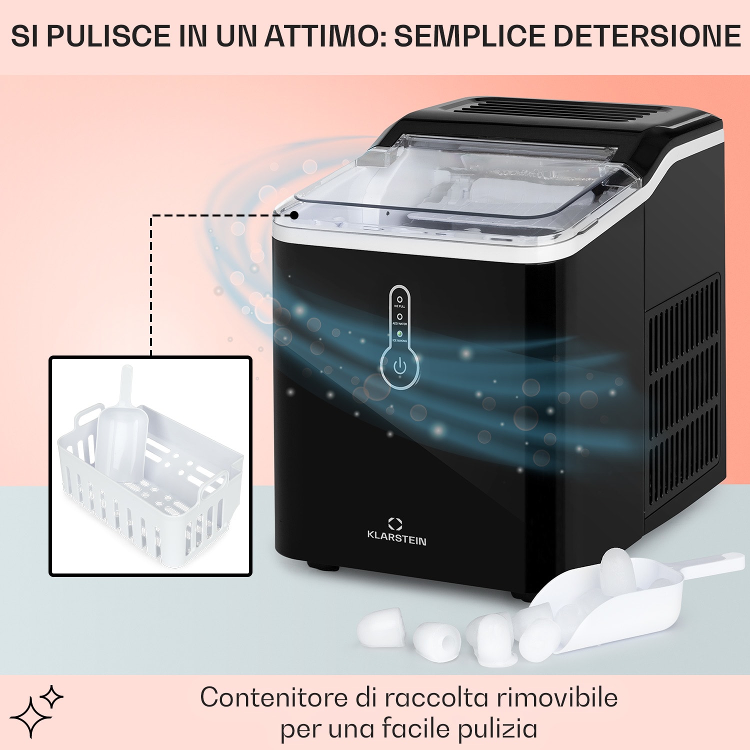 Chillout, Macchina del Ghiaccio, Cubetti a Pallottola, 12kg/24h, Serbatoio: 1,5 L, nero Nero