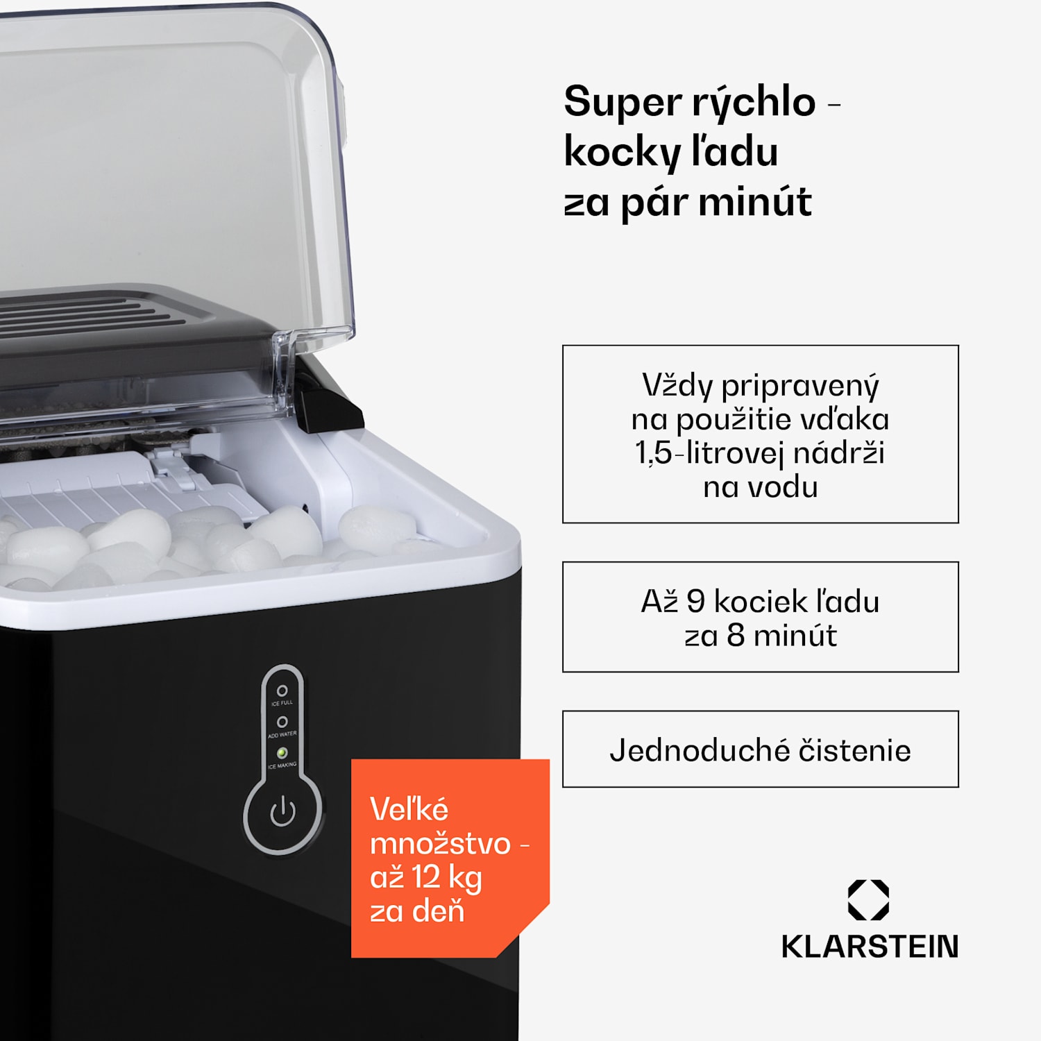 Chillout, výrobník ľadu, oblé kúsky ľadu, 12 kg/24 h, nádrž 1,5 l, 1,5 l, čierny Čierna