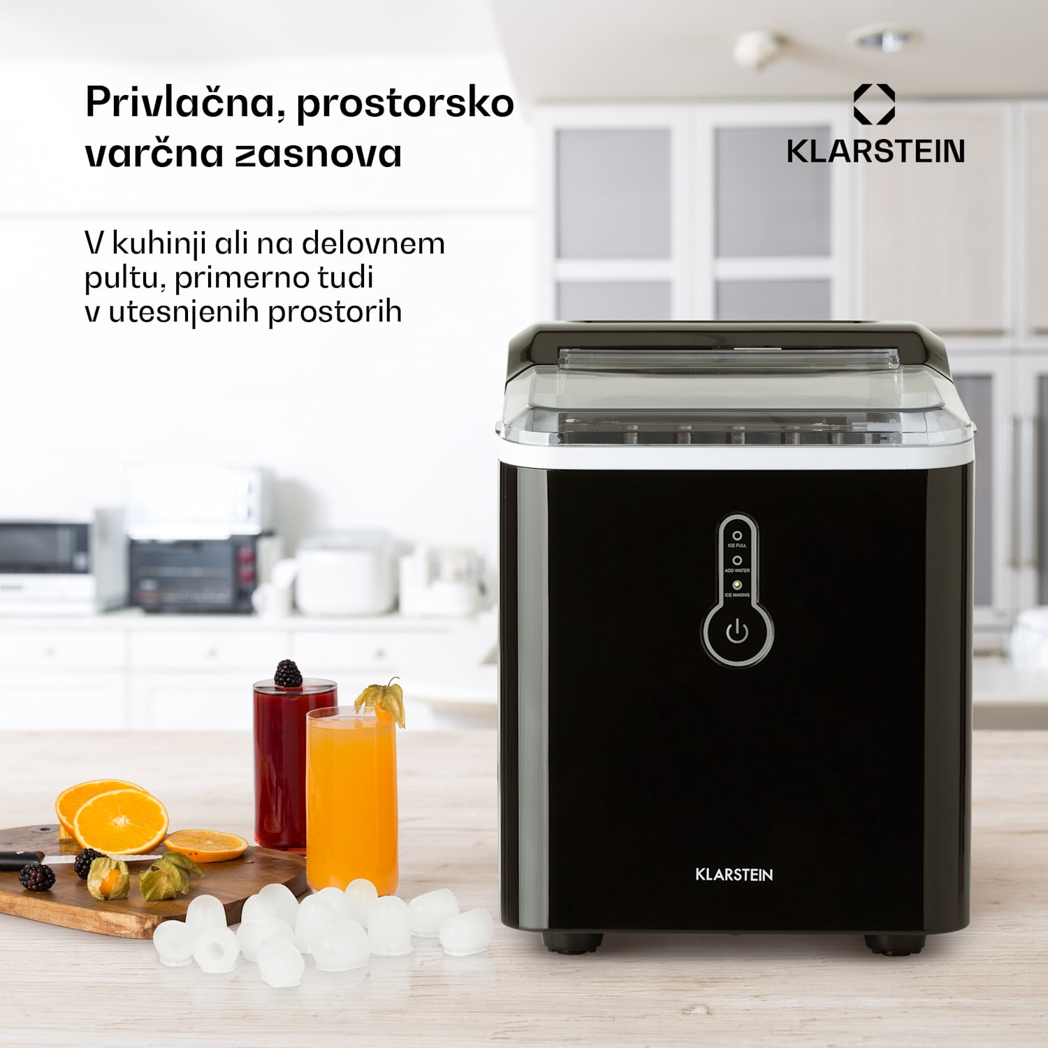 Chillout, aparat za izdelavo ledu, oble kocke ledu, 12 kg/24 h, posoda za vodo: 1,5 l, črn Črna