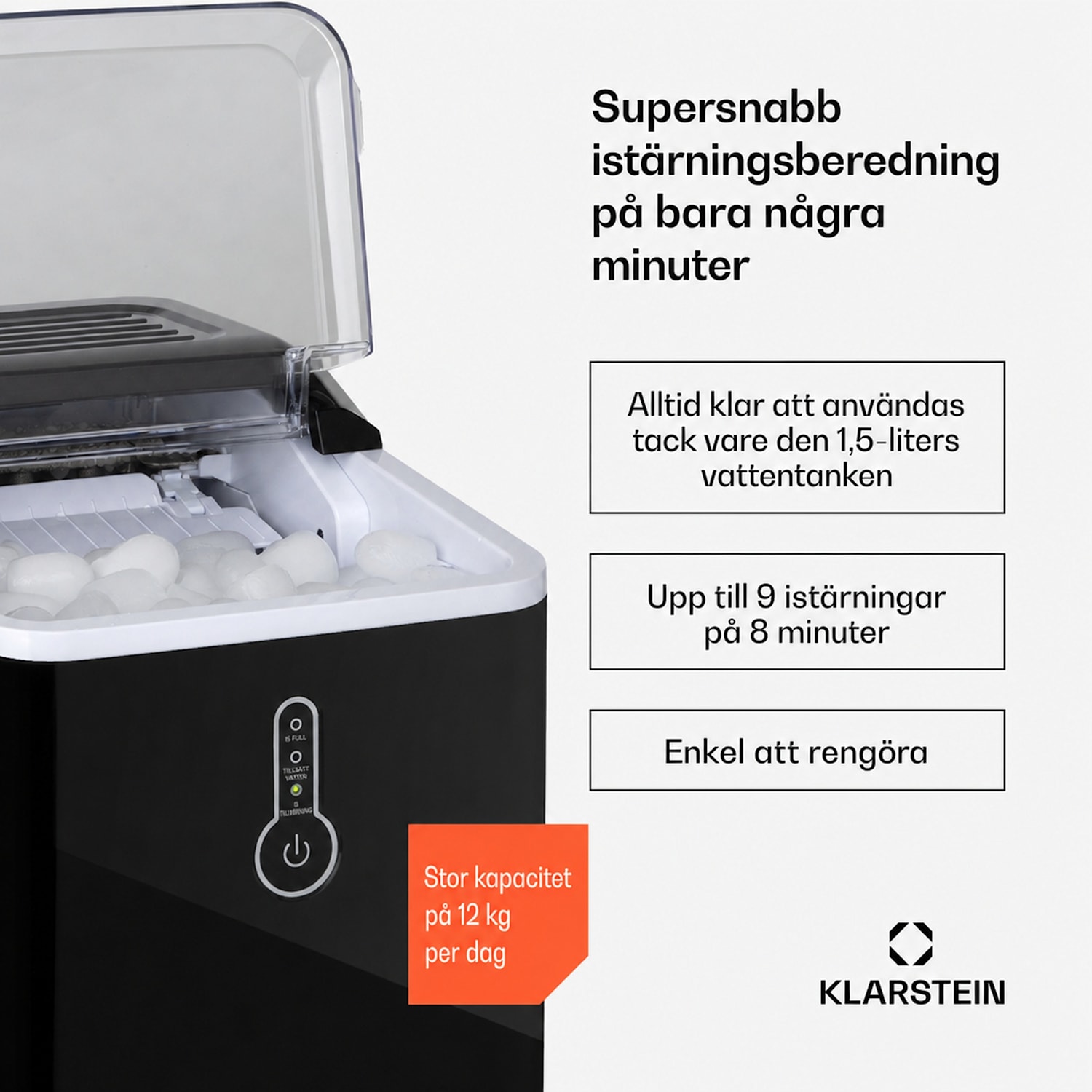 Chillout Ismaskin bulletis 12kg/24h vattentank: 1,5 l svart Svart