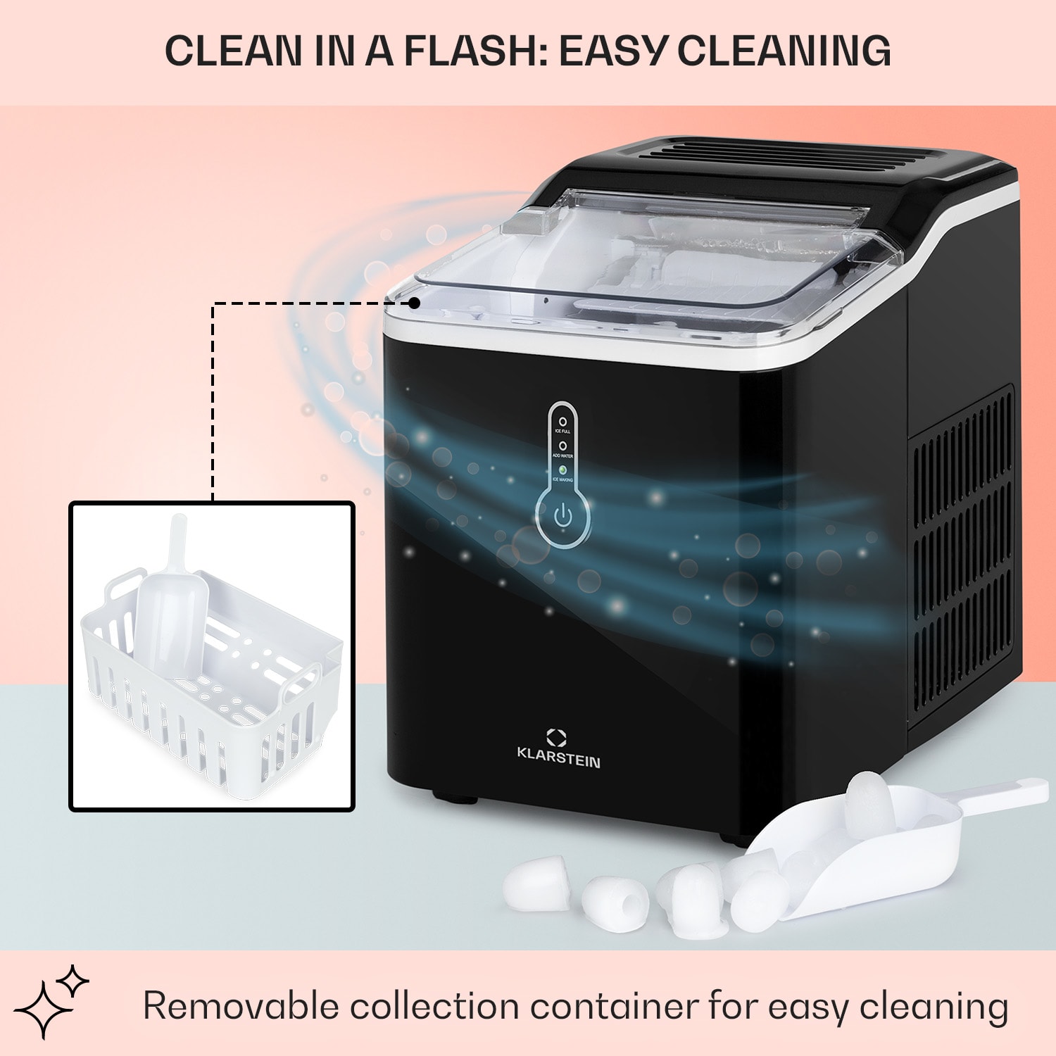 Chillout, aparat pentru gheață, bucăți rotunde de gheață, 12 kg / 24 ore, rezervor de apă: 1,5 l, negru Negru