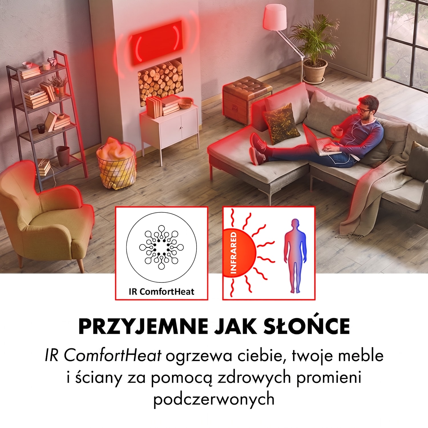 Midnight Sun, sufitowy panel grzewczy na podczerwień, grzejnik, 70,5 x 70,5 cm, 350 W, biały 350 W