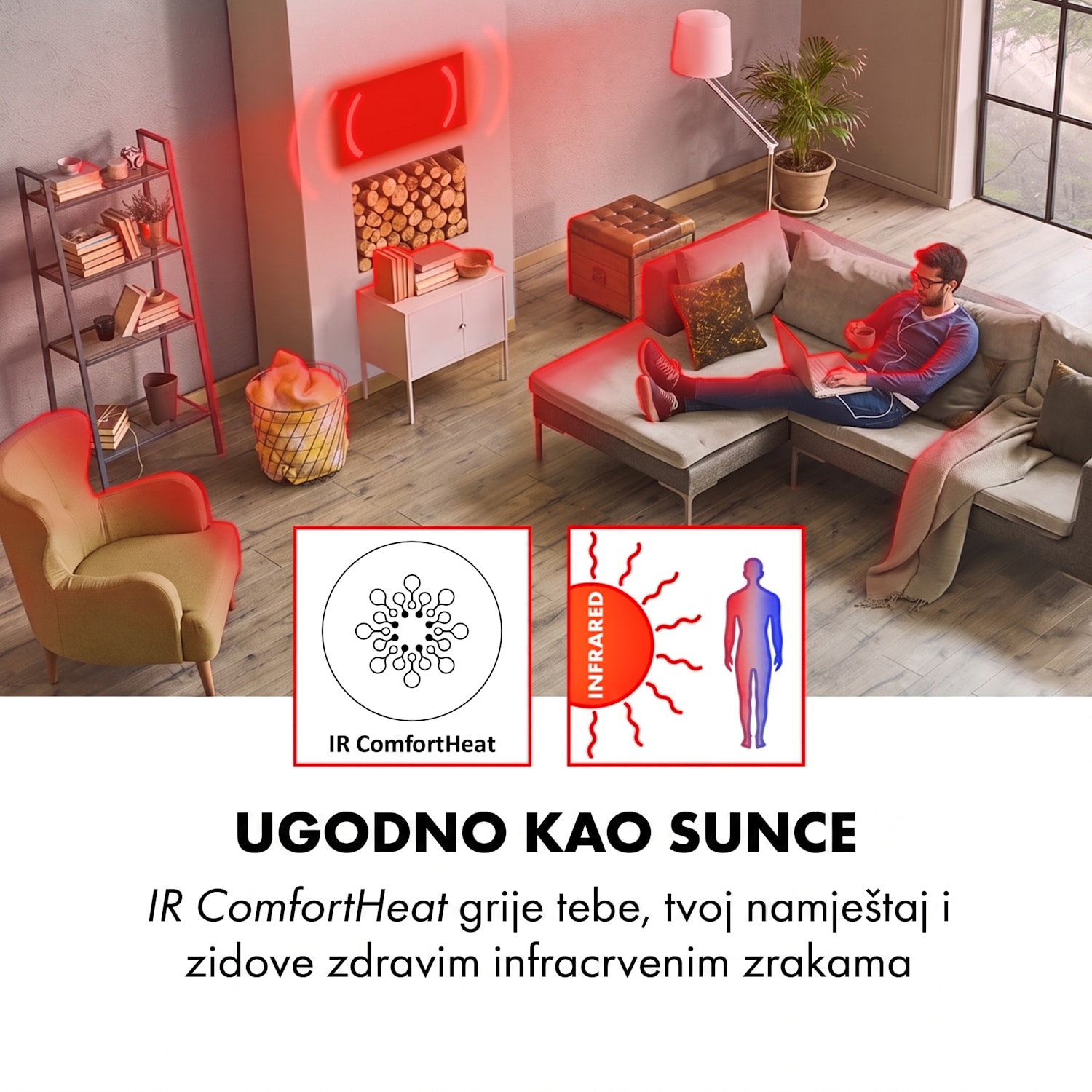 Midnight Sun, stropna infracrvena grijalica, 130,5 x 70,5 cm, 800 W, bijela 800 W