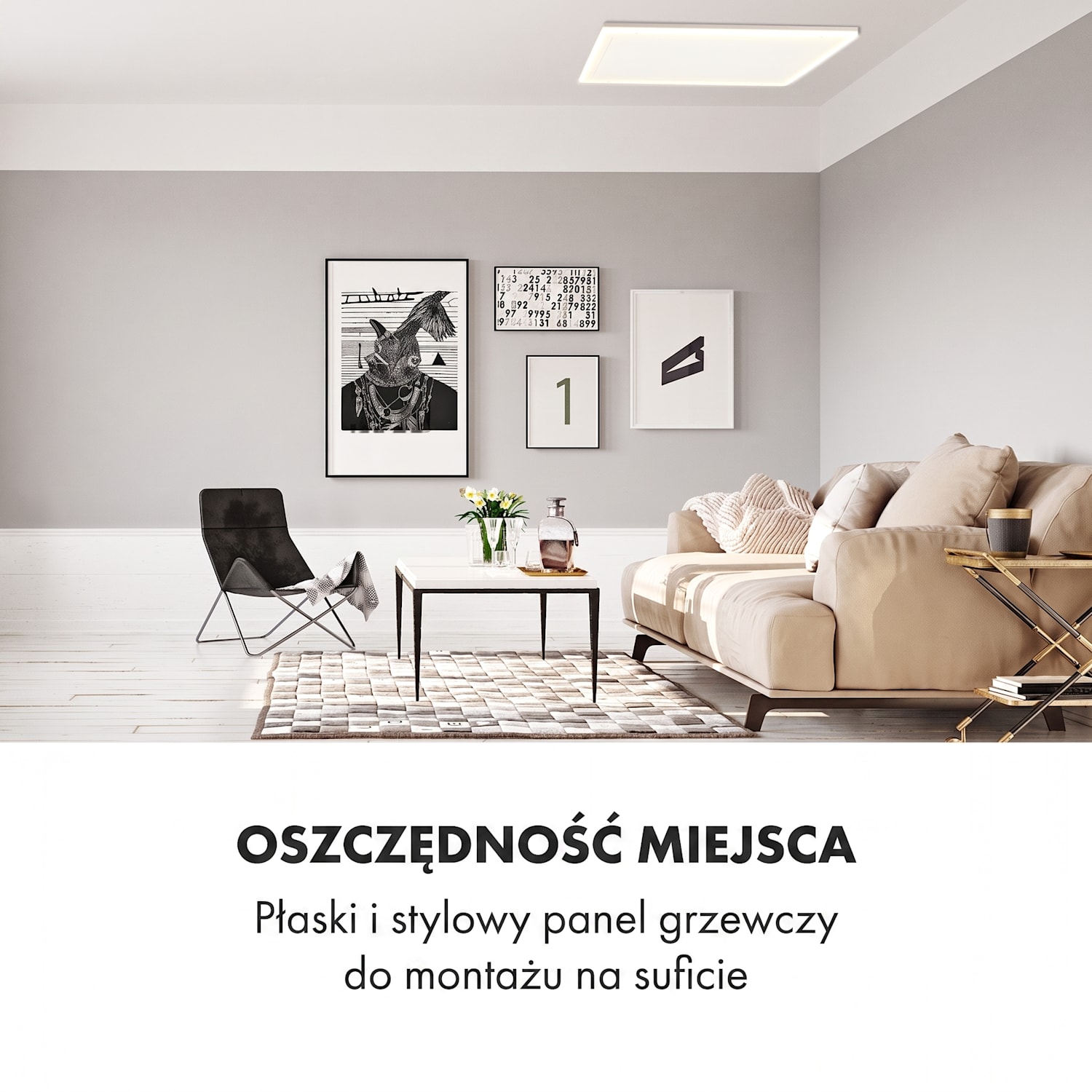 Midnight Sun, sufitowy panel grzewczy na podczerwień, grzejnik, 130,5 x 70,5 cm, 800 W, biały 800 W