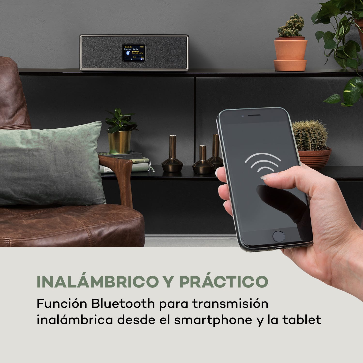 Altavoz inalámbrico Simpfy DAB+/FM BT pantalla LCD carcasa de madera Negro