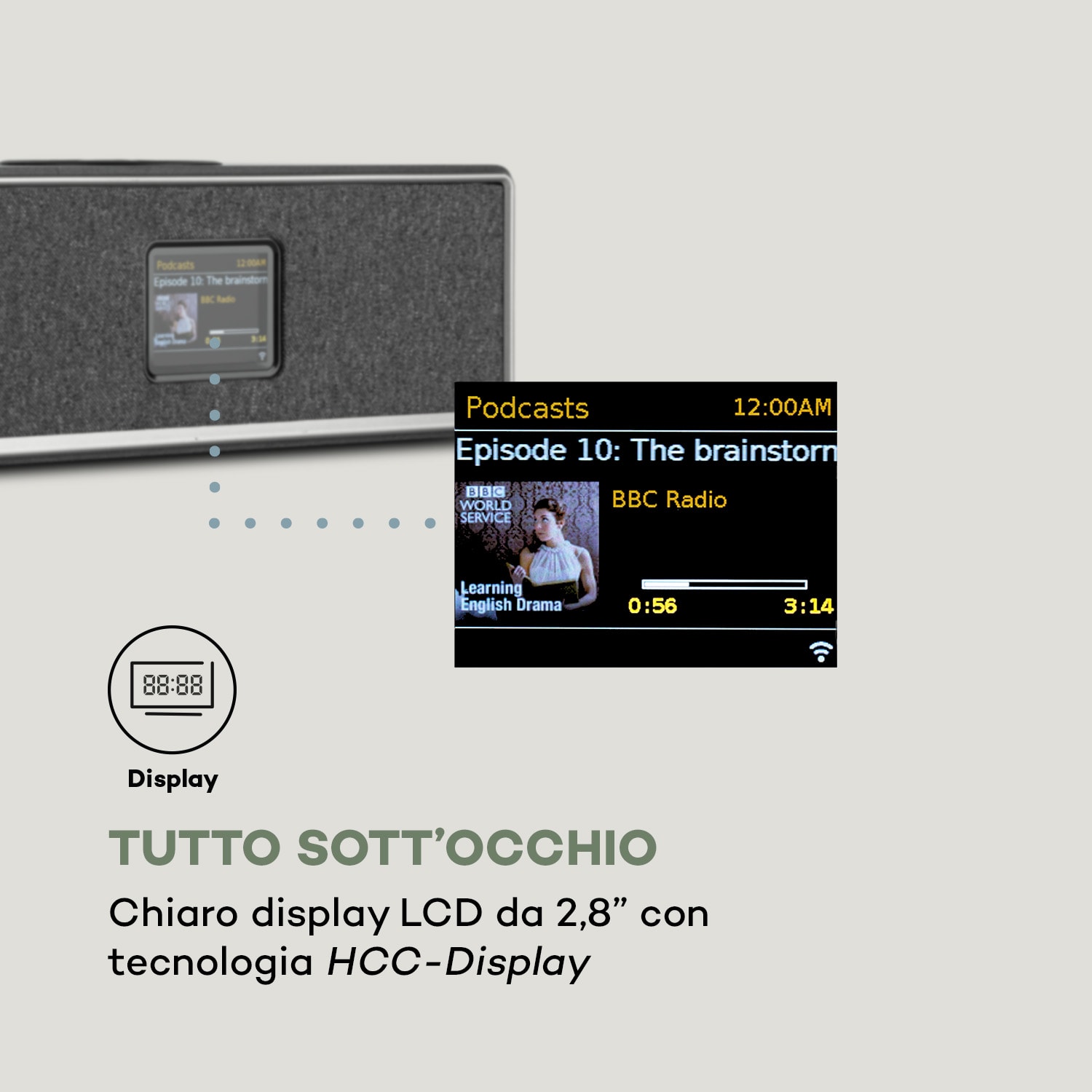 Simpfy, Cassa Wireless, DAB+/FM BT LCD, Display LCD, Alloggiamento in Legno 