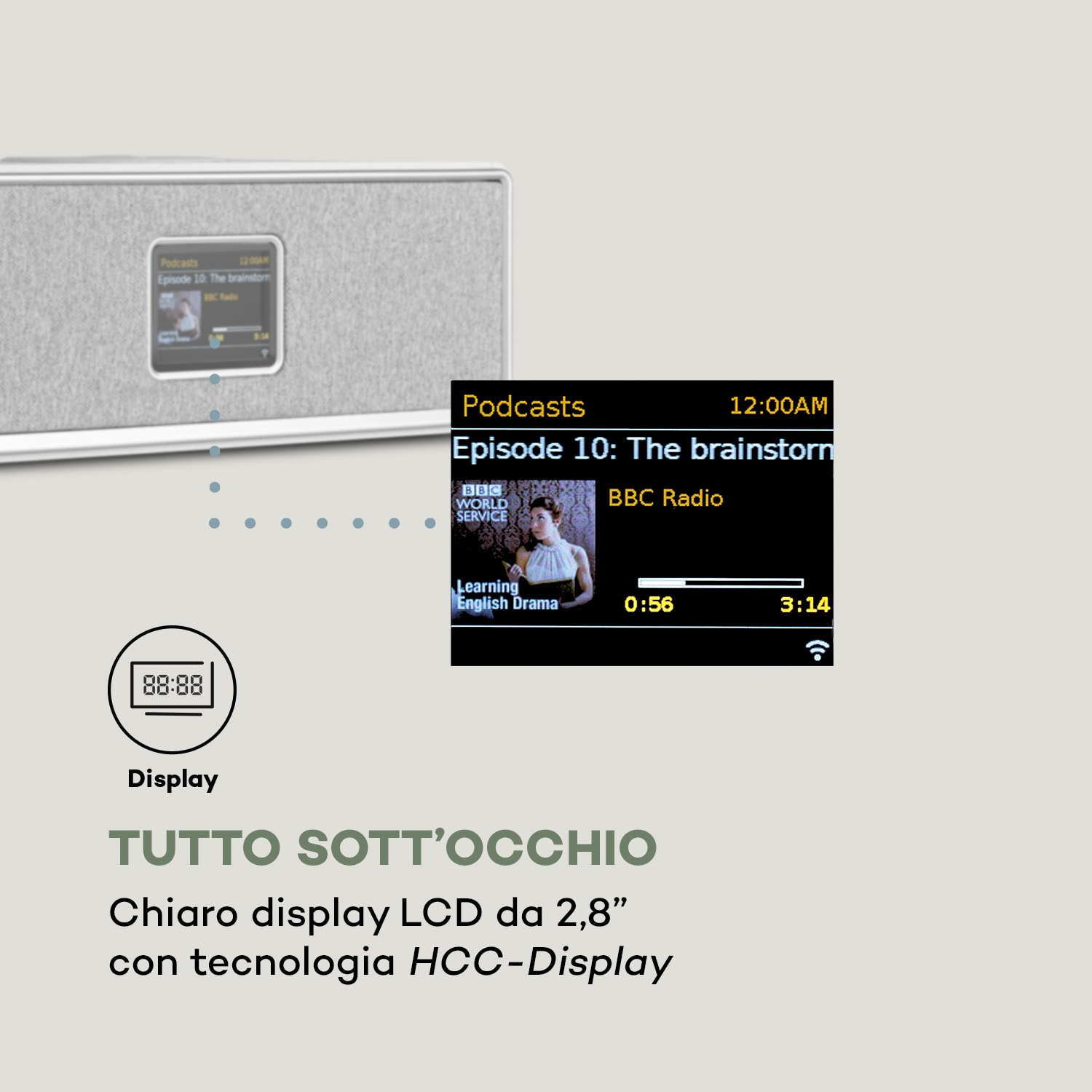 Simpfy, Cassa Wireless, DAB+/FM BT LCD, Display LCD, Alloggiamento in Legno 