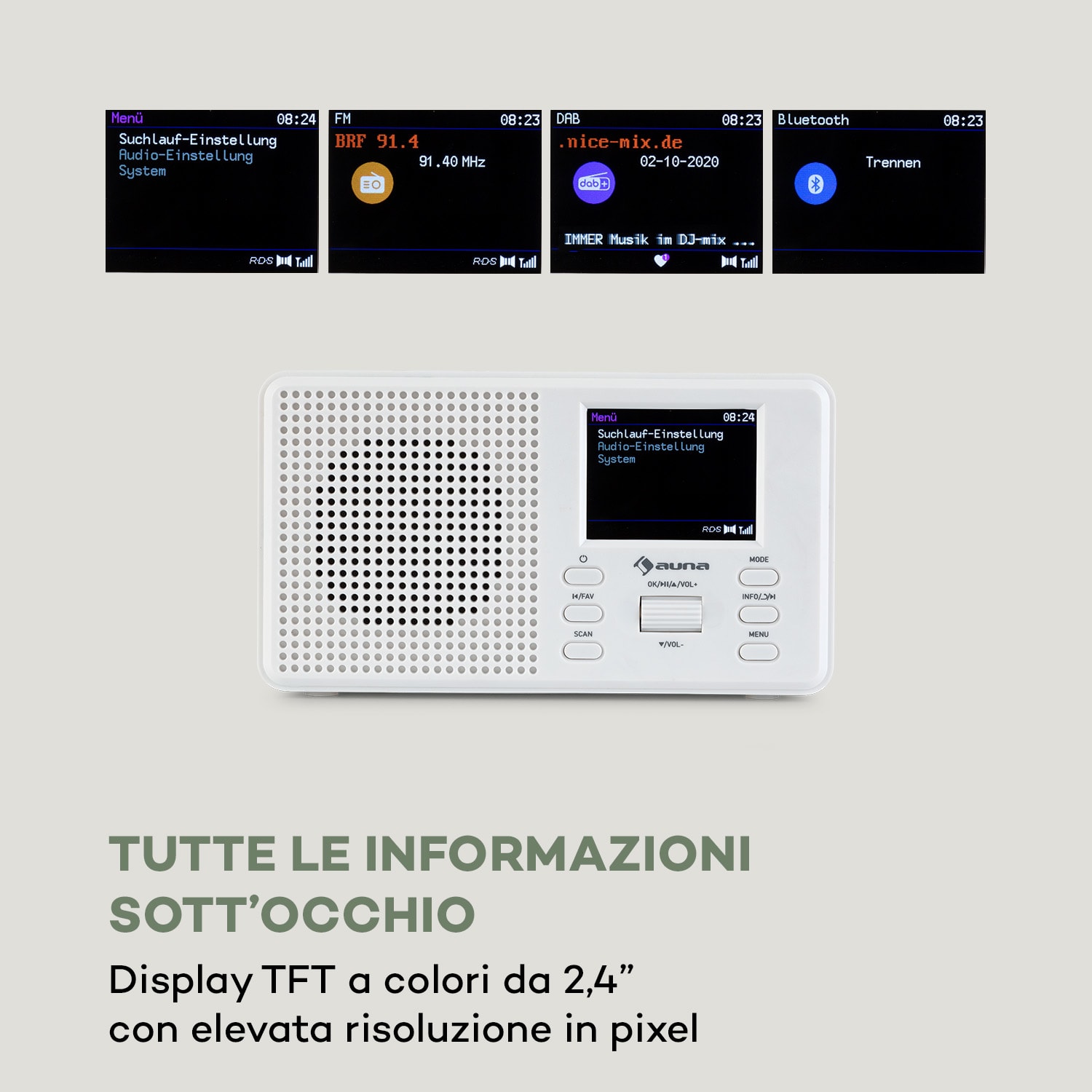 Commuter, Radio DAB+/FM, AUX, Display TFT da 2,4", bianco Mono | Bianco