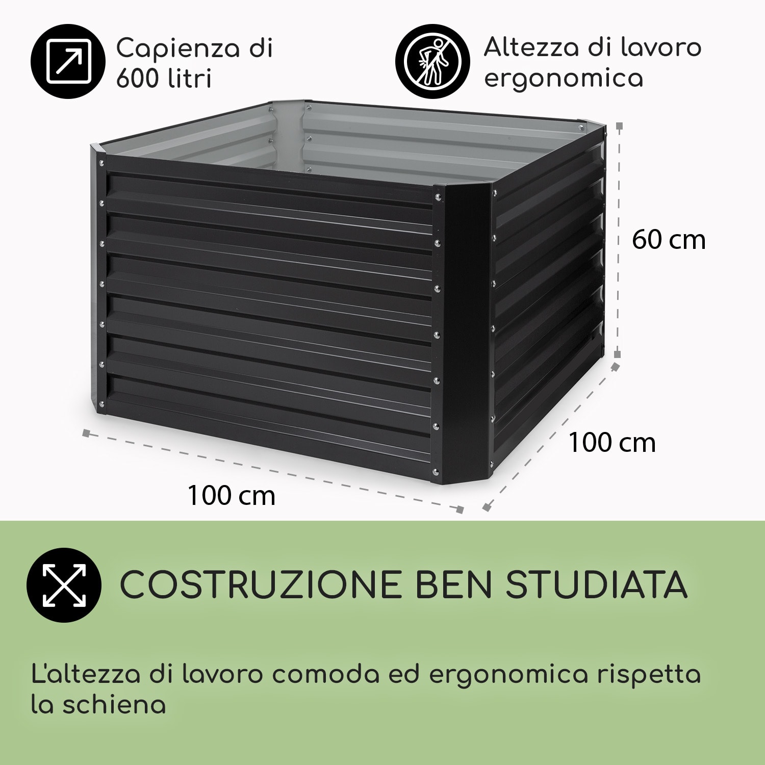 Blum High Grow Straight, Aiuola Rialzata, 100x60x100cm, 600l, Acciaio 100 x 100 x 60 cm | Antracite