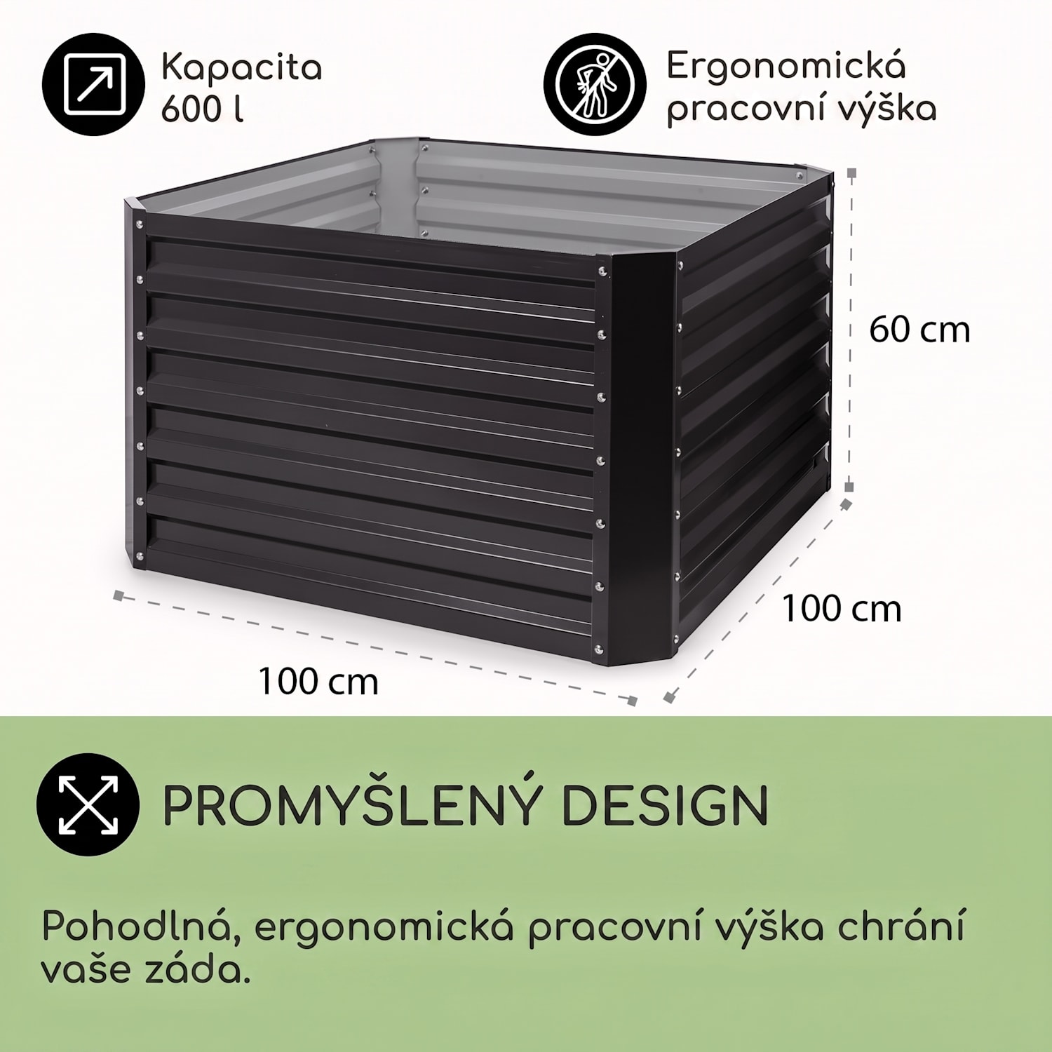 Blum High Grow Straight, vyvýšený záhon, 100 x 60 x 100 cm, 600 l, ocel 100 x 100 x 60 cm | Antracit