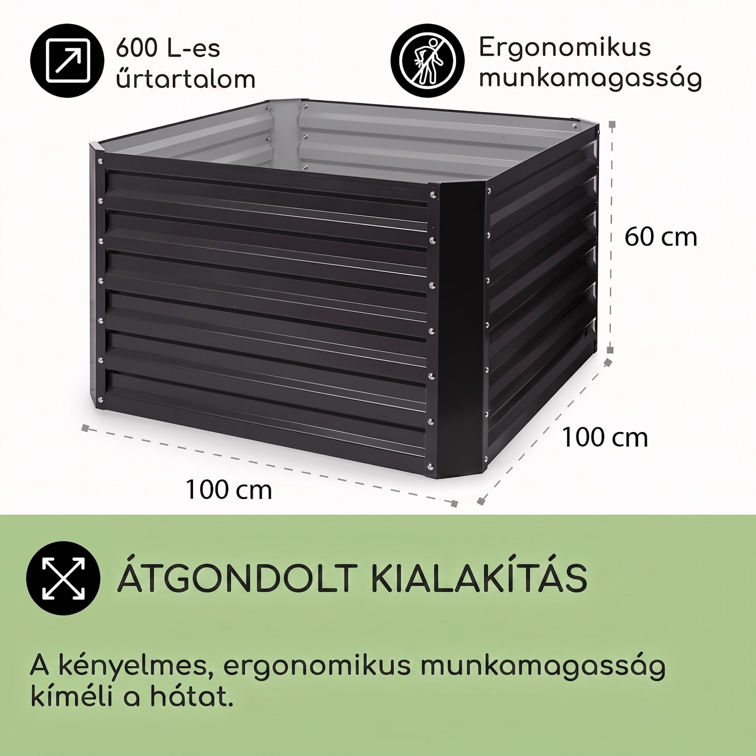 Blum High Grow Straight, magaságyás, 100 x 60 x 100 cm, 600 l, acél 100 x 100 x 60 cm | Antracit