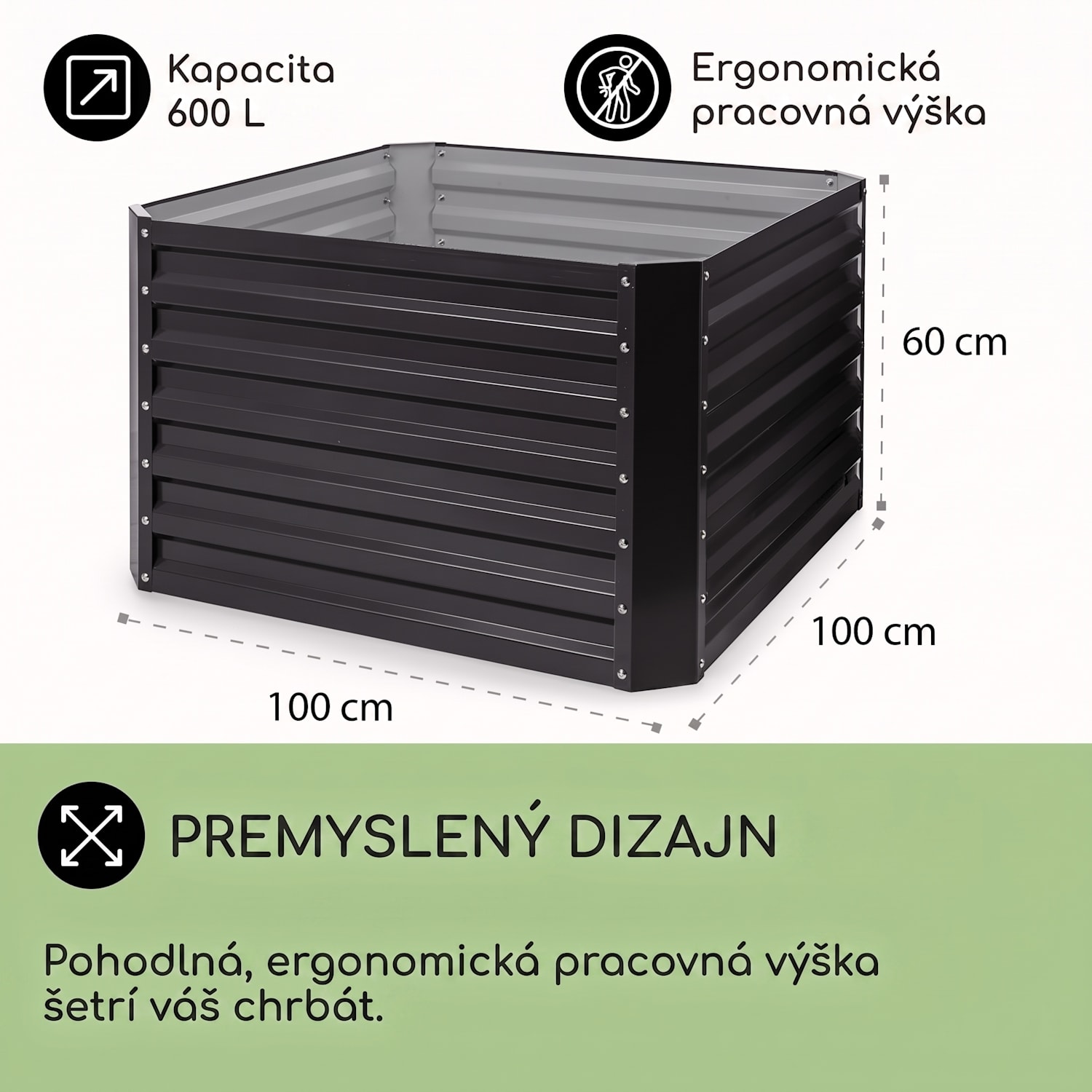 Blum High Grow Straight, vyvýšený záhon, 100x60x100cm, 600l, oceľ 100 x 100 x 60 cm | Antracit