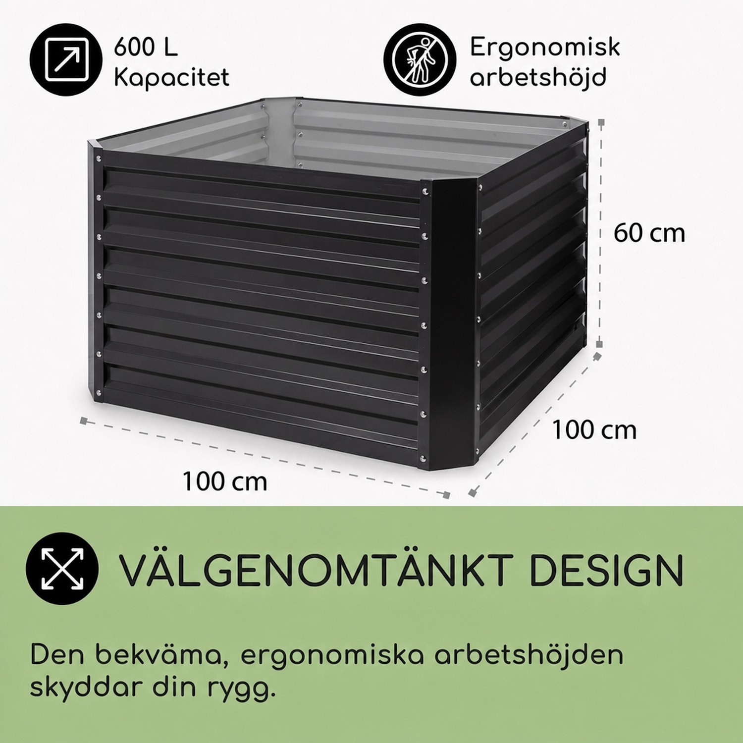 High Grow Straight pallkrage 100x60x100cm 600 l stål 100 x 100 x 60 cm | Antracit