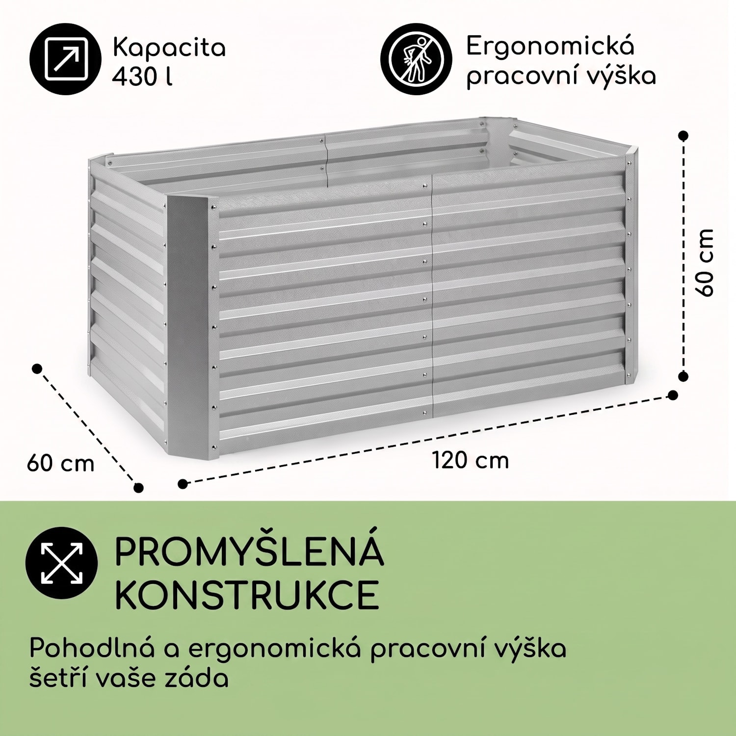 Blum High Grow Straight, vyvýšený záhon, 120 x 60 x 60 cm, 432 l, ocel 120 x 60 x 60 cm | Stříbrná