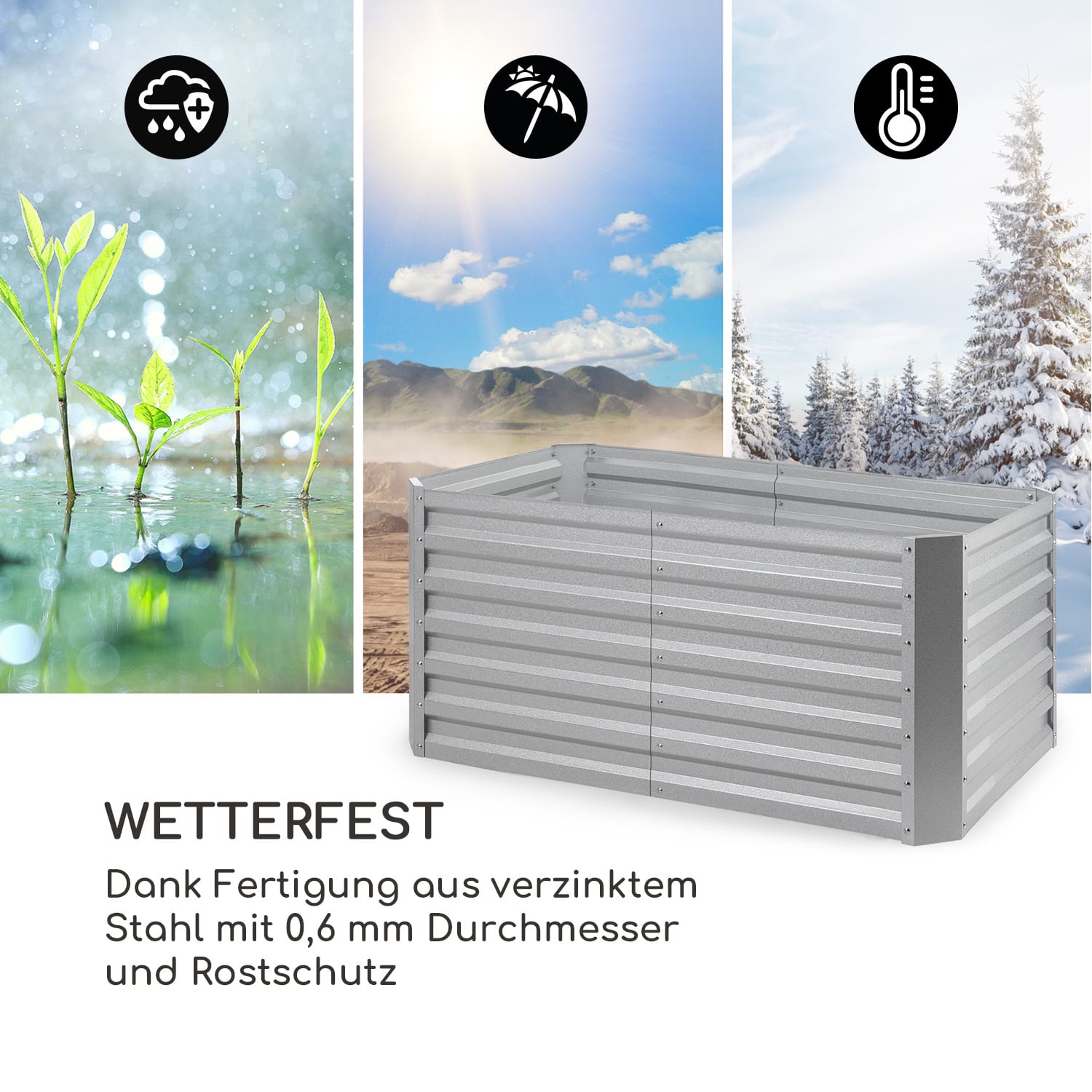 High Grow Straight Hochbeet 120x60x60cm 432l Stahl 120 x 60 x 60 cm | Silber