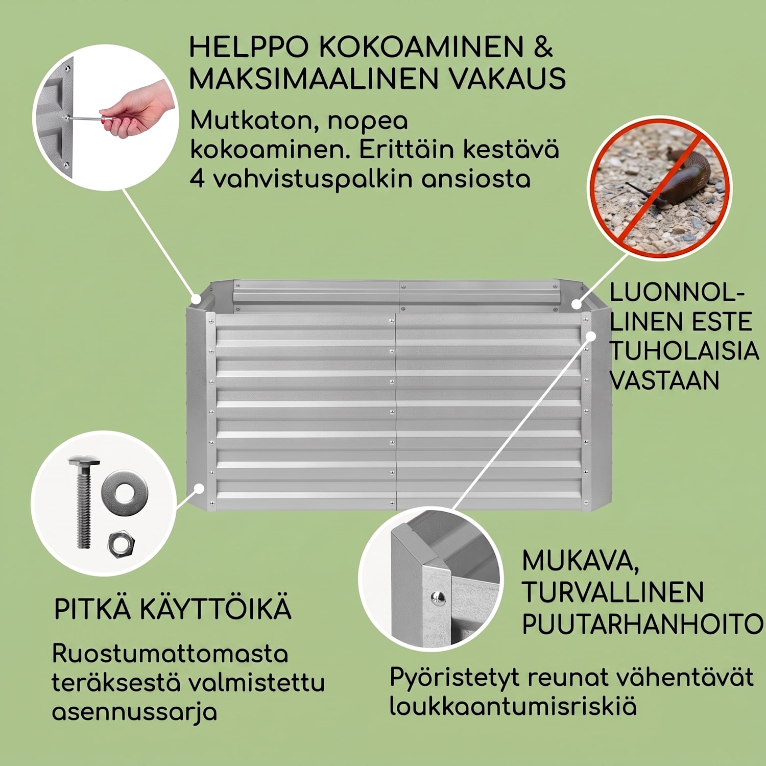 High Grow Straight korotettu viljelylaatikko 120x60x60cm 432l teräs 120 x 60 x 60 cm | Hopea