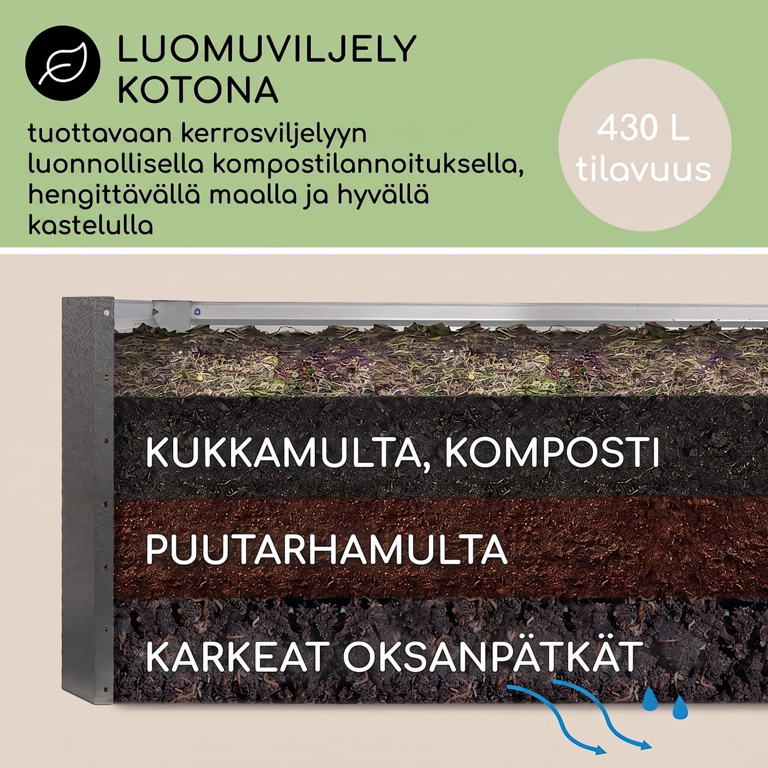 High Grow Straight korotettu viljelylaatikko 120x60x60cm 432l teräs 120 x 60 x 60 cm | Hopea