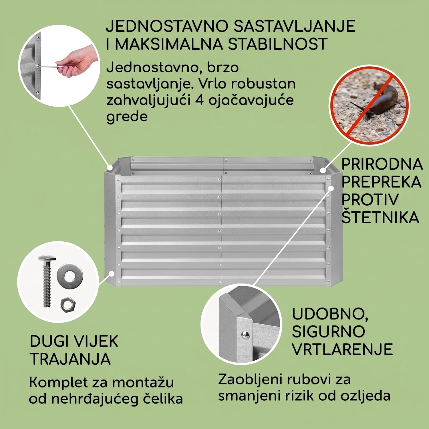 Blumfeldt, High Grow Straight, povišena žardinjera, 120 x 60 x 60cm, 432 l, čelik 120 x 60 x 60 cm | Srebro