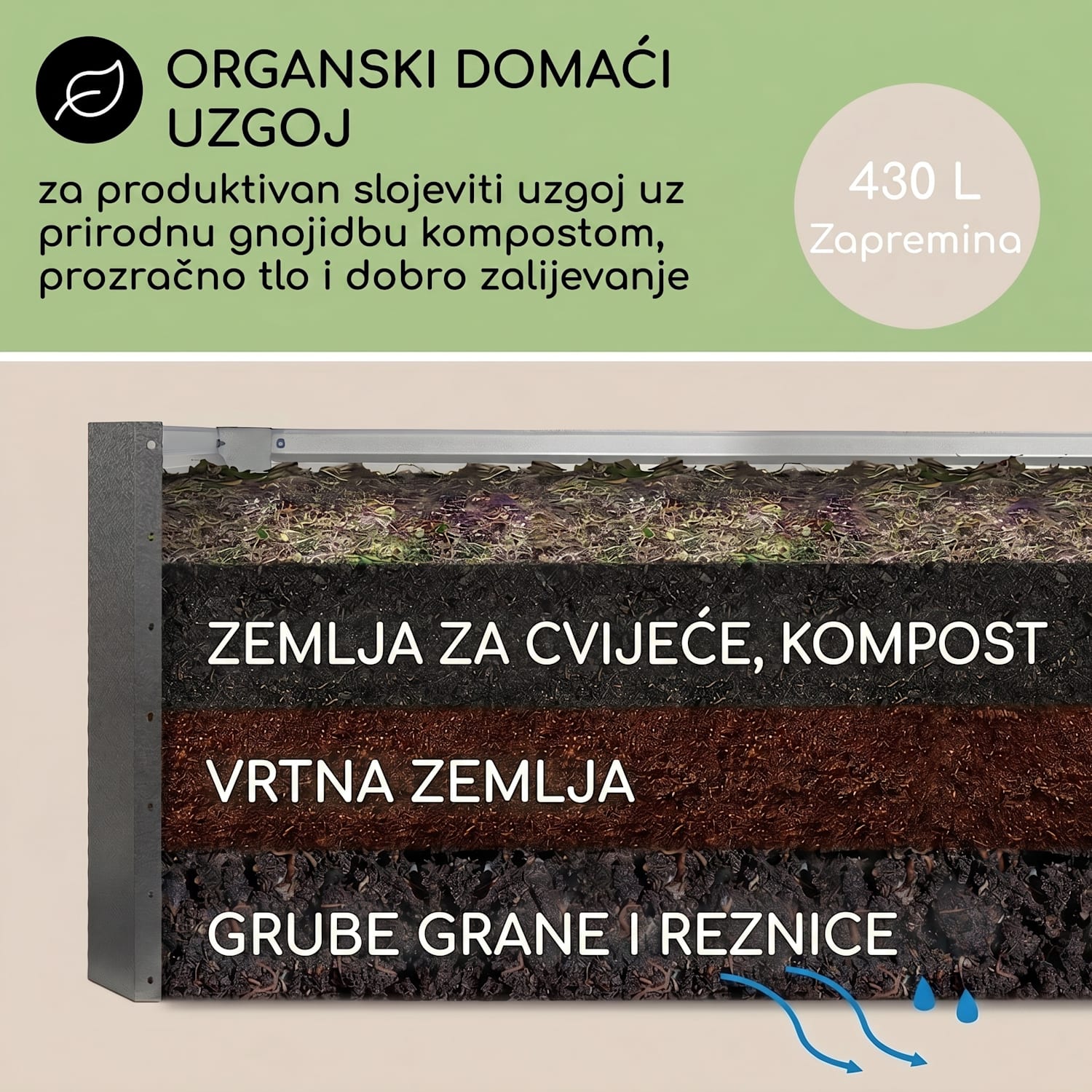 Blumfeldt, High Grow Straight, povišena žardinjera, 120 x 60 x 60cm, 432 l, čelik 120 x 60 x 60 cm | Srebro