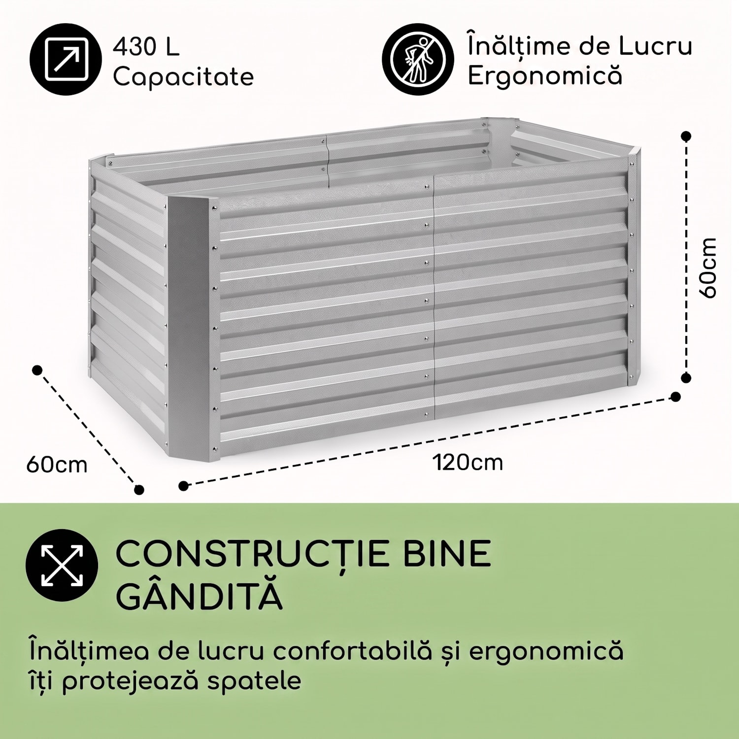 Blum High Grow Straight, pat ridicat, 120 x 60 x 60 cm, 432 litri, oțel 120 x 60 x 60 cm | Argintiu