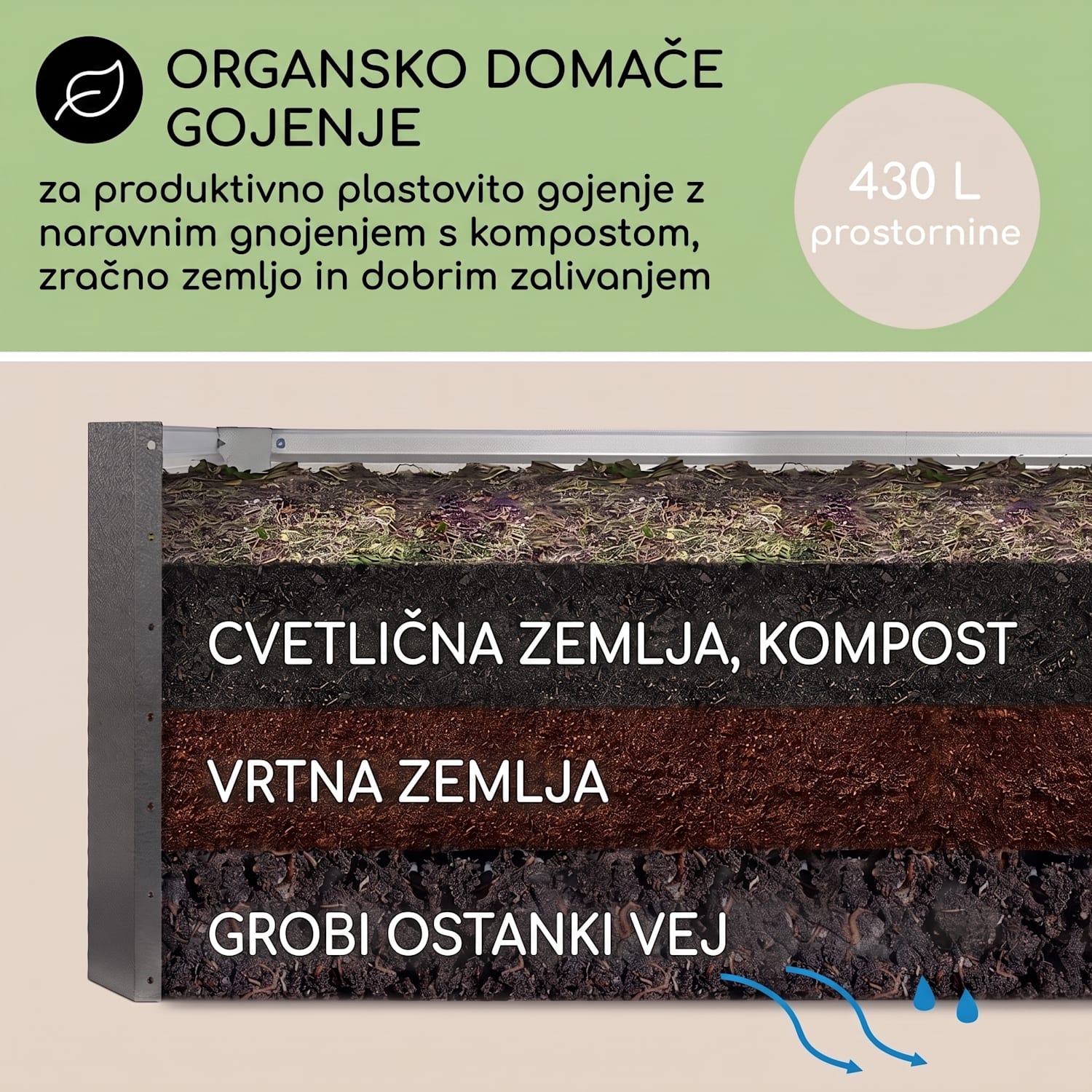 Blum High Grow Straight, visoka greda, 120 x 60 x 60 cm, 432 l, jeklo 120 x 60 x 60 cm | Srebrna