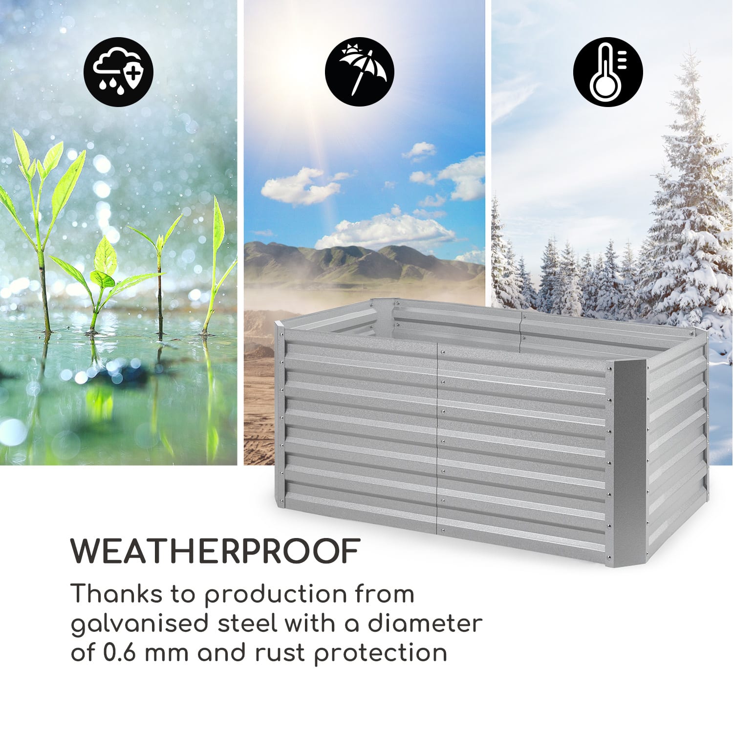 Blum High Grow Straight, kohopenkki, 120 x 60 x 60 cm, 432 l, terästä 120 x 60 x 60 cm | Hopea