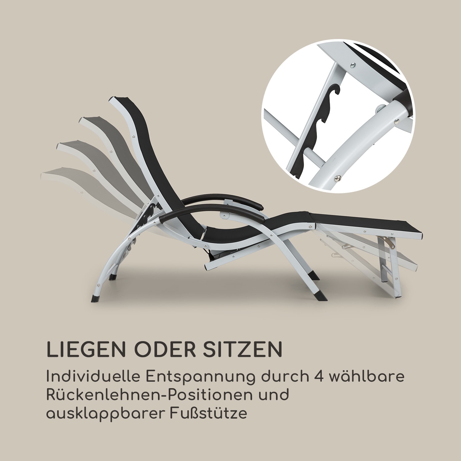 Sunnyvale Liegestuhl mit Fußteil Aluminium 4-Stufen Schwarz