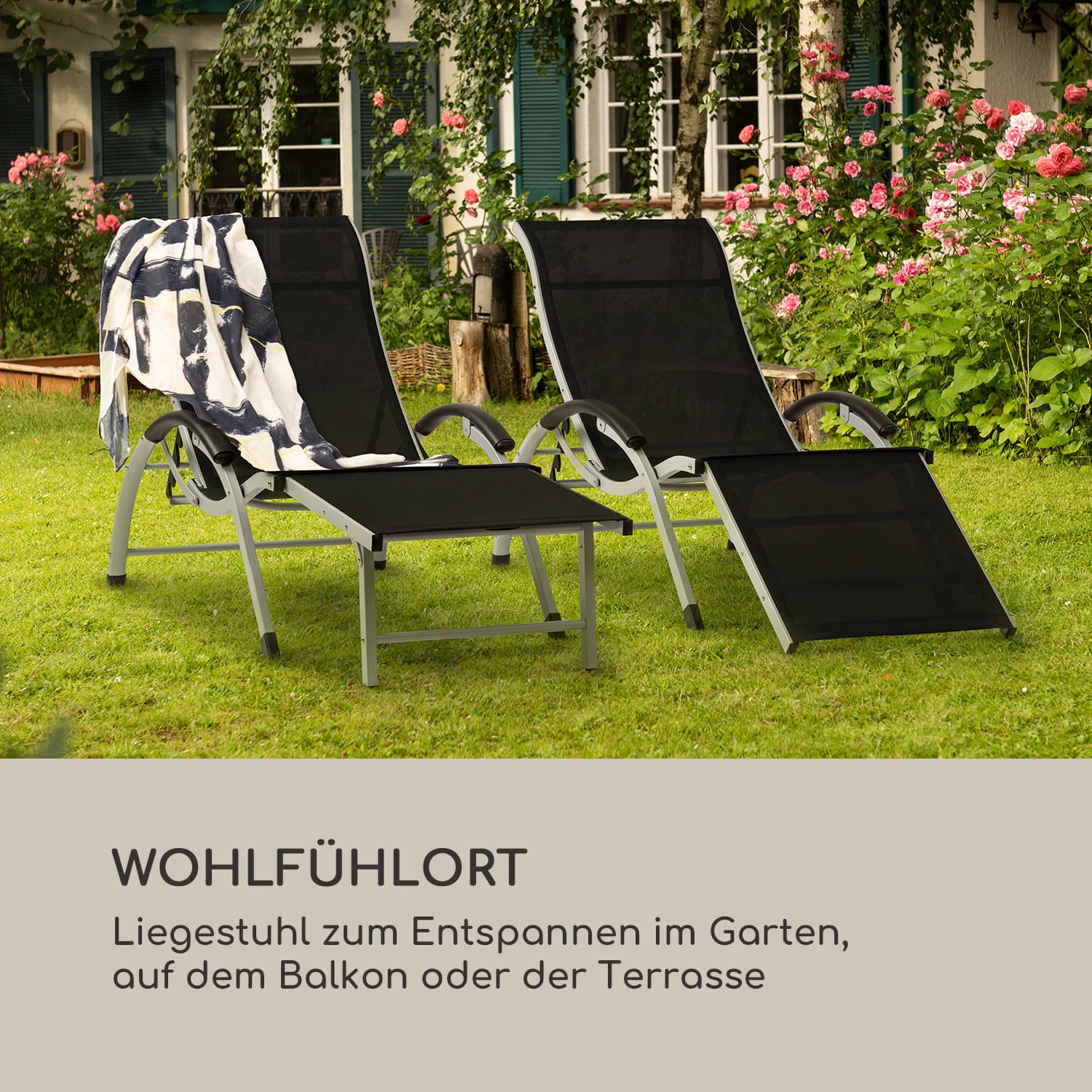 Sunnyvale Liegestuhl mit Fußteil Aluminium 4-Stufen Schwarz