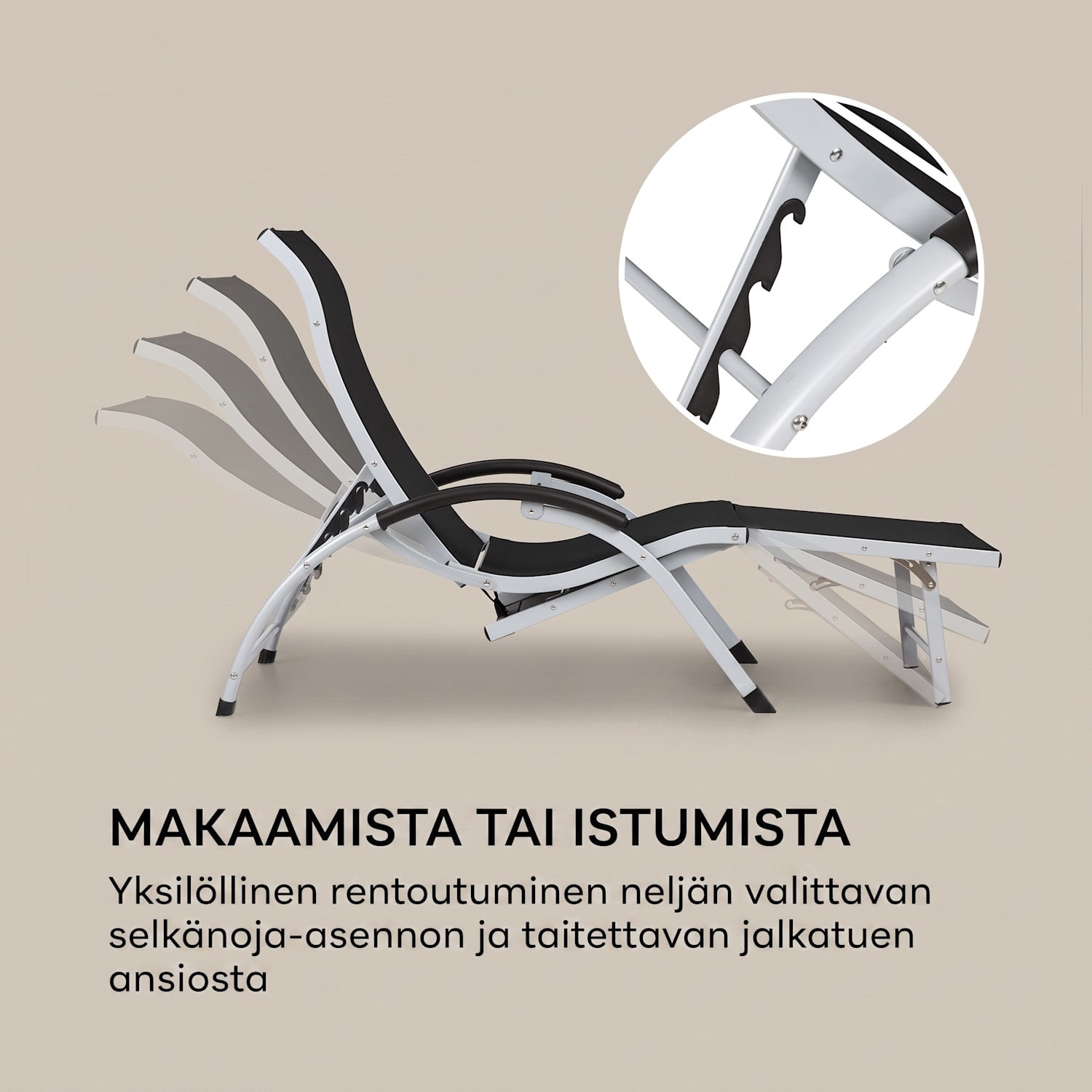 Sunnyvale lepotuoli, jalkatuki, alumiini, 4-kaltevuutta Musta