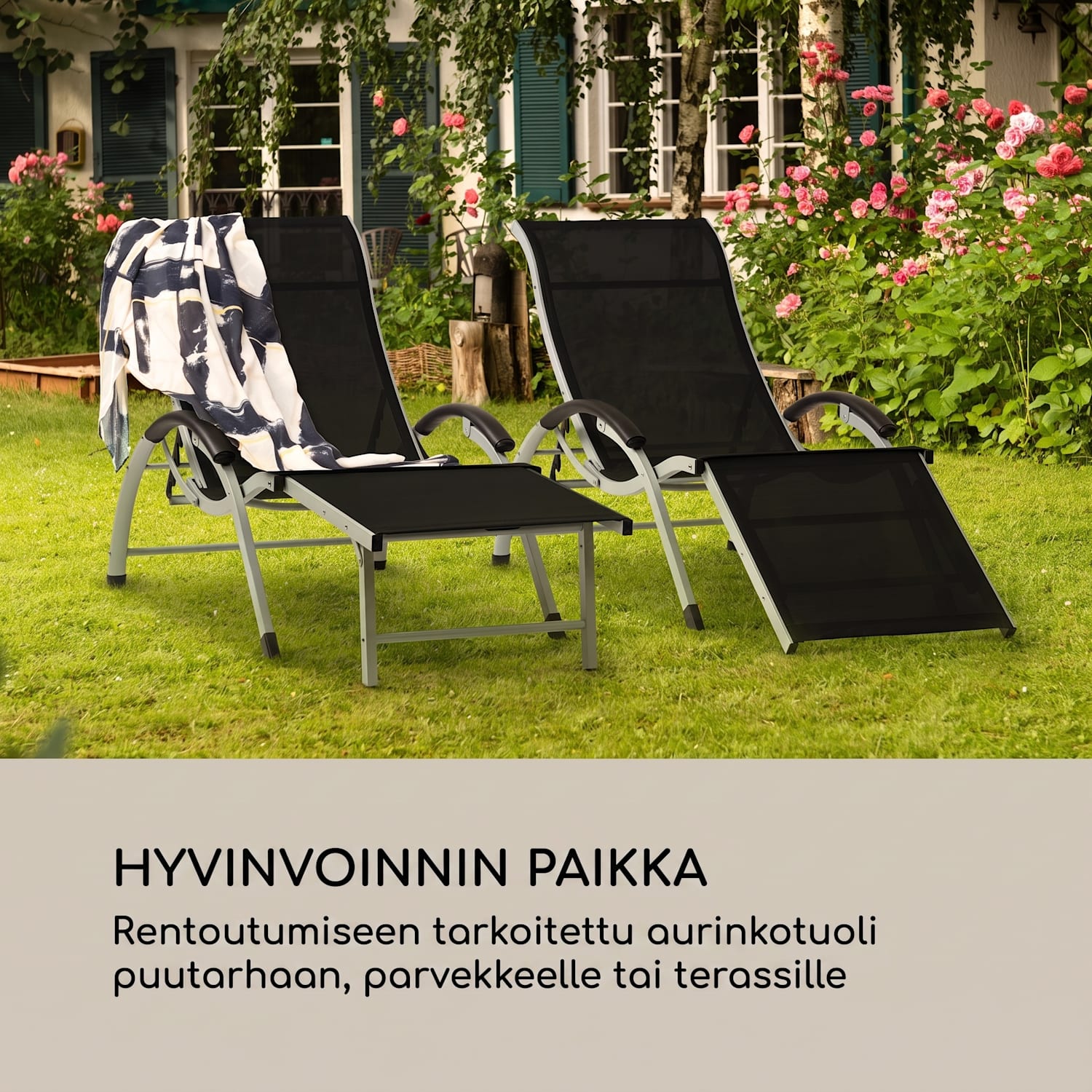 Sunnyvale lepotuoli, jalkatuki, alumiini, 4-kaltevuutta Musta