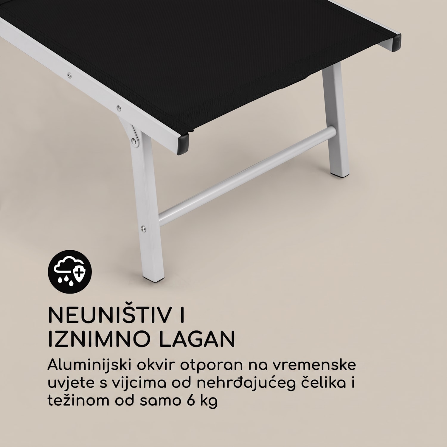 Sunnyvale, ležaljka s naslonom za noge, aluminij, 4 razine Crna