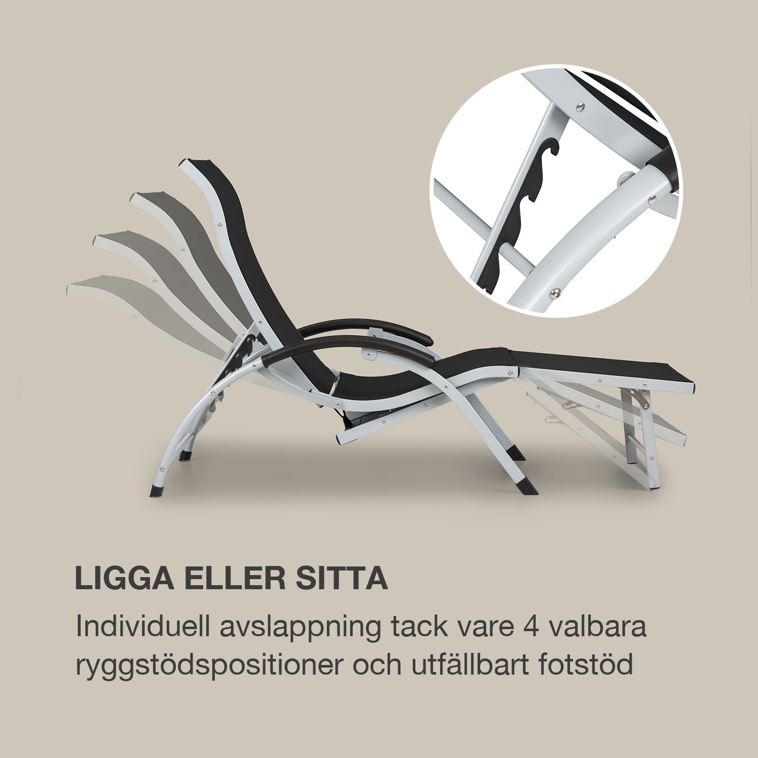Sunnyvale Liggfåtölj med fotdel aluminium 4 nivåer Svart